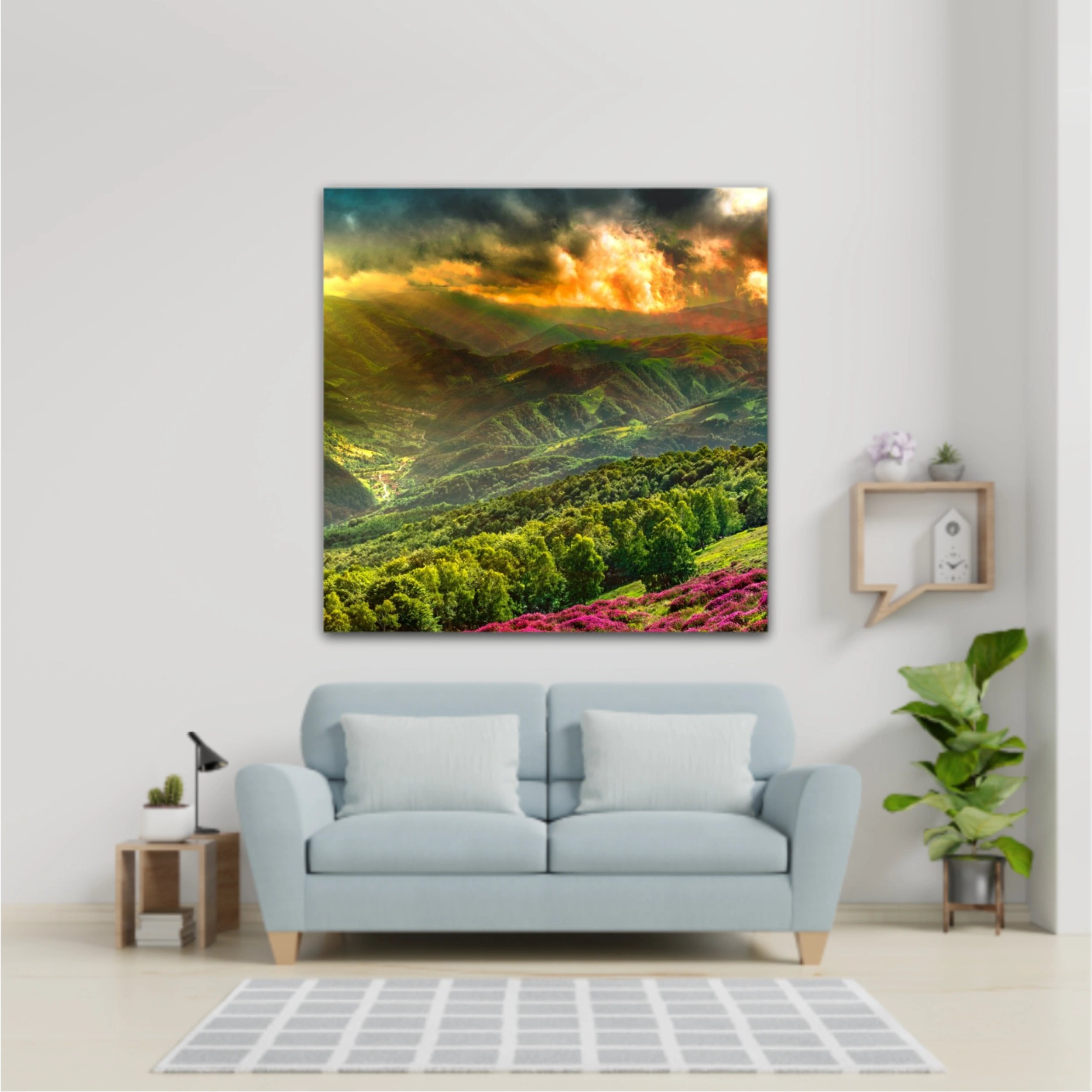 God sun rays over the mountains, panorama over the Rau Sadului village, Romania Magura peak, Cindrel mountains, Sibiu county, Romania, 1300m.