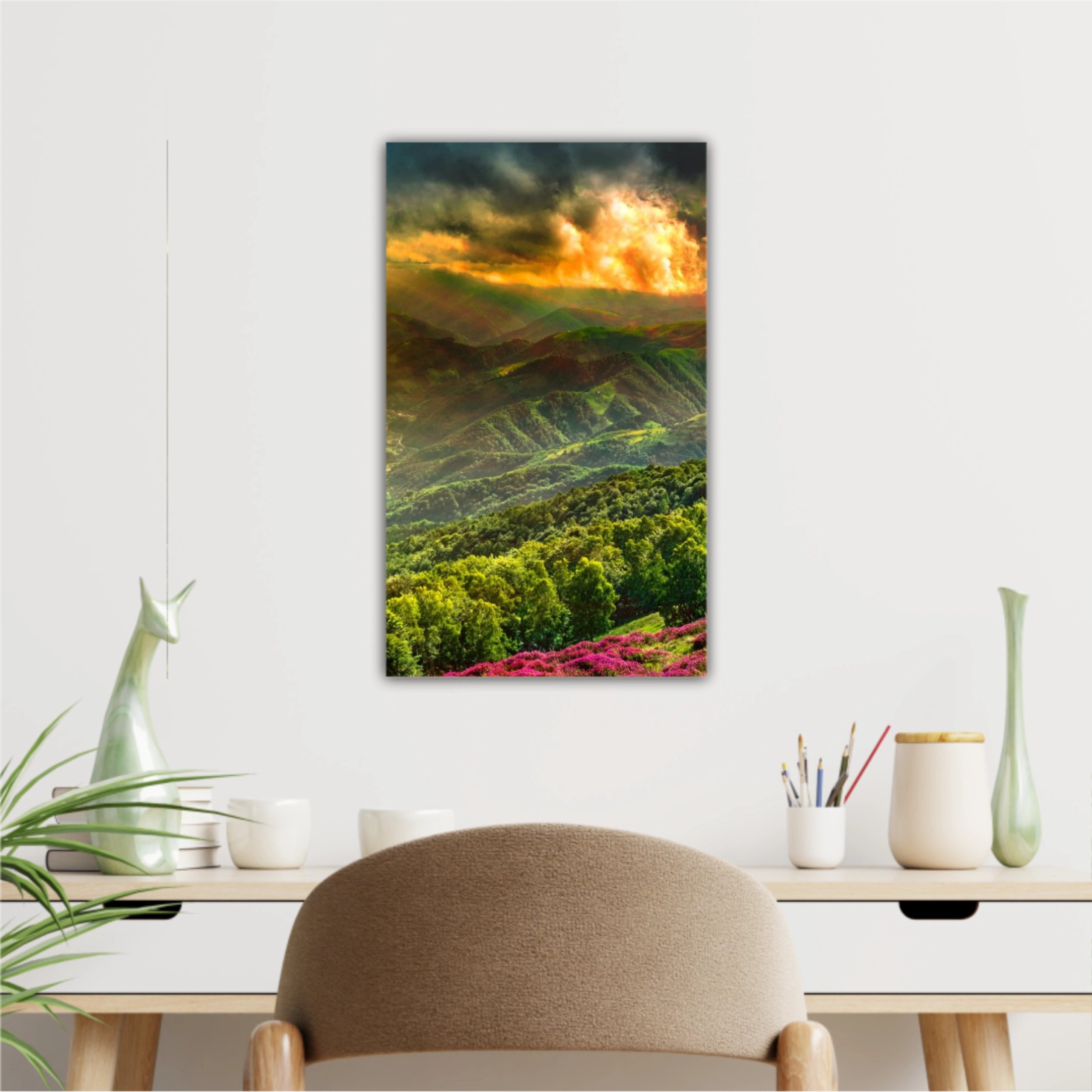 God sun rays over the mountains, panorama over the Rau Sadului village, Romania Magura peak, Cindrel mountains, Sibiu county, Romania, 1300m.