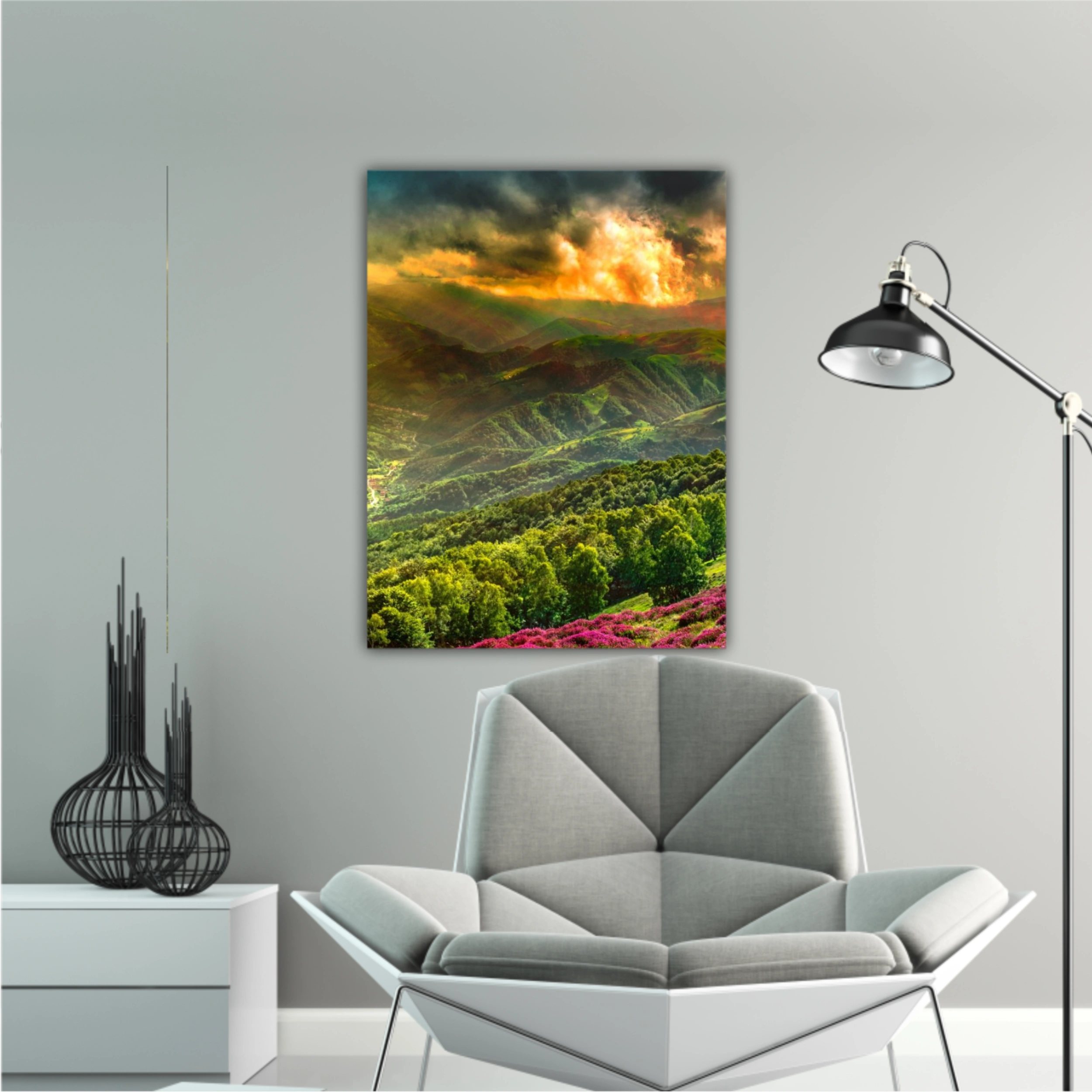 God sun rays over the mountains, panorama over the Rau Sadului village, Romania Magura peak, Cindrel mountains, Sibiu county, Romania, 1300m.