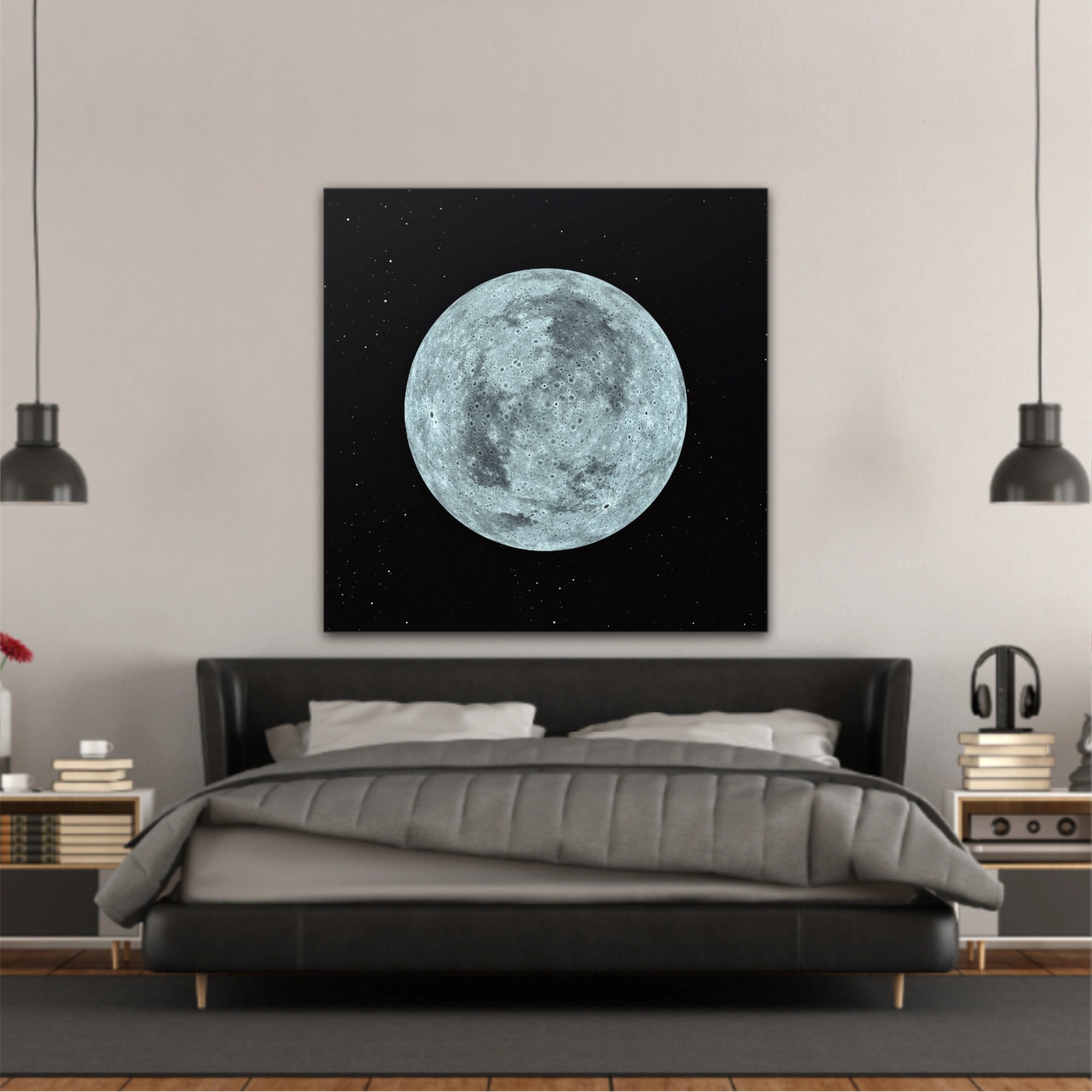 3D rendering of the moon with star sky background