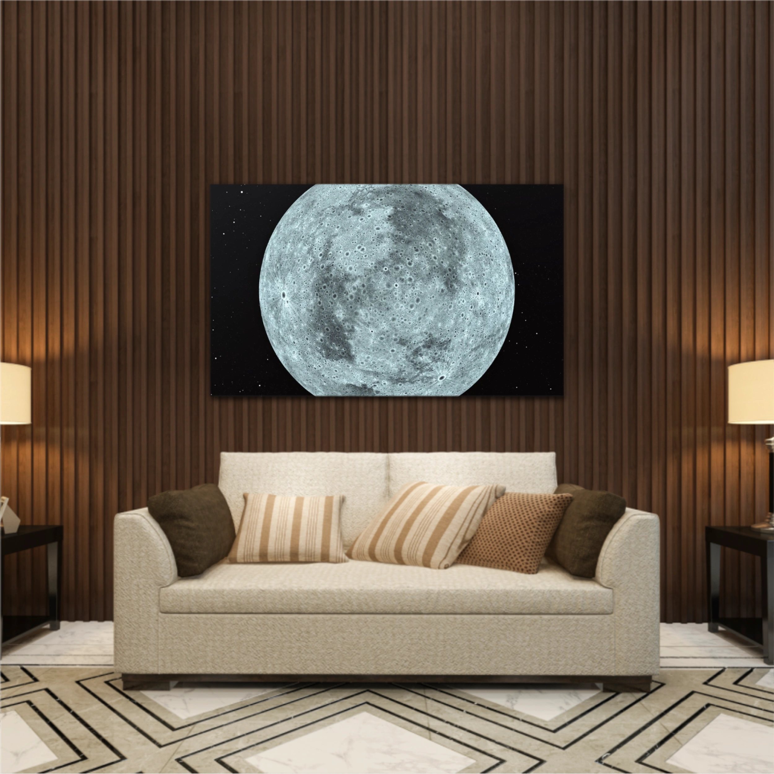 3D rendering of the moon with star sky background