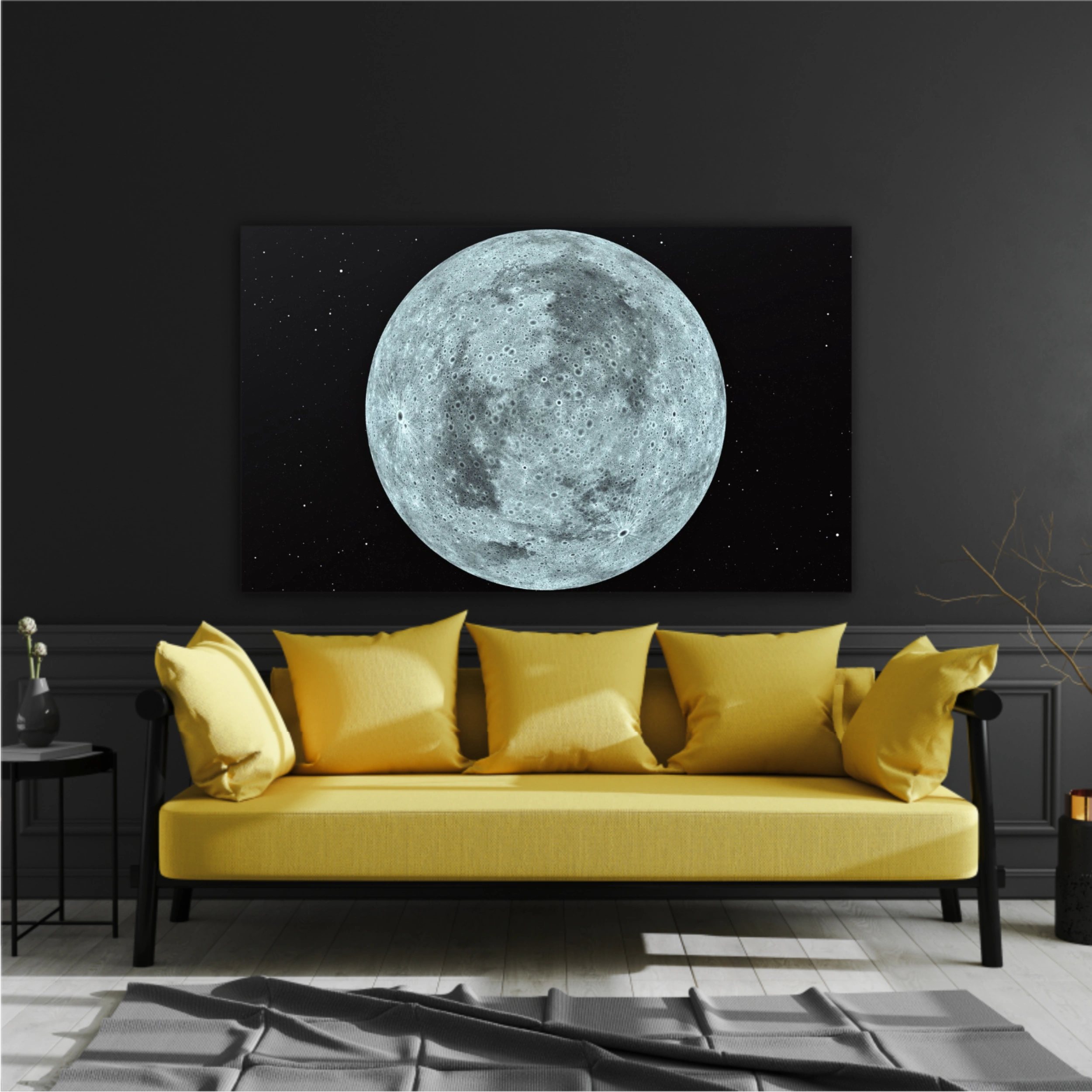 3D rendering of the moon with star sky background