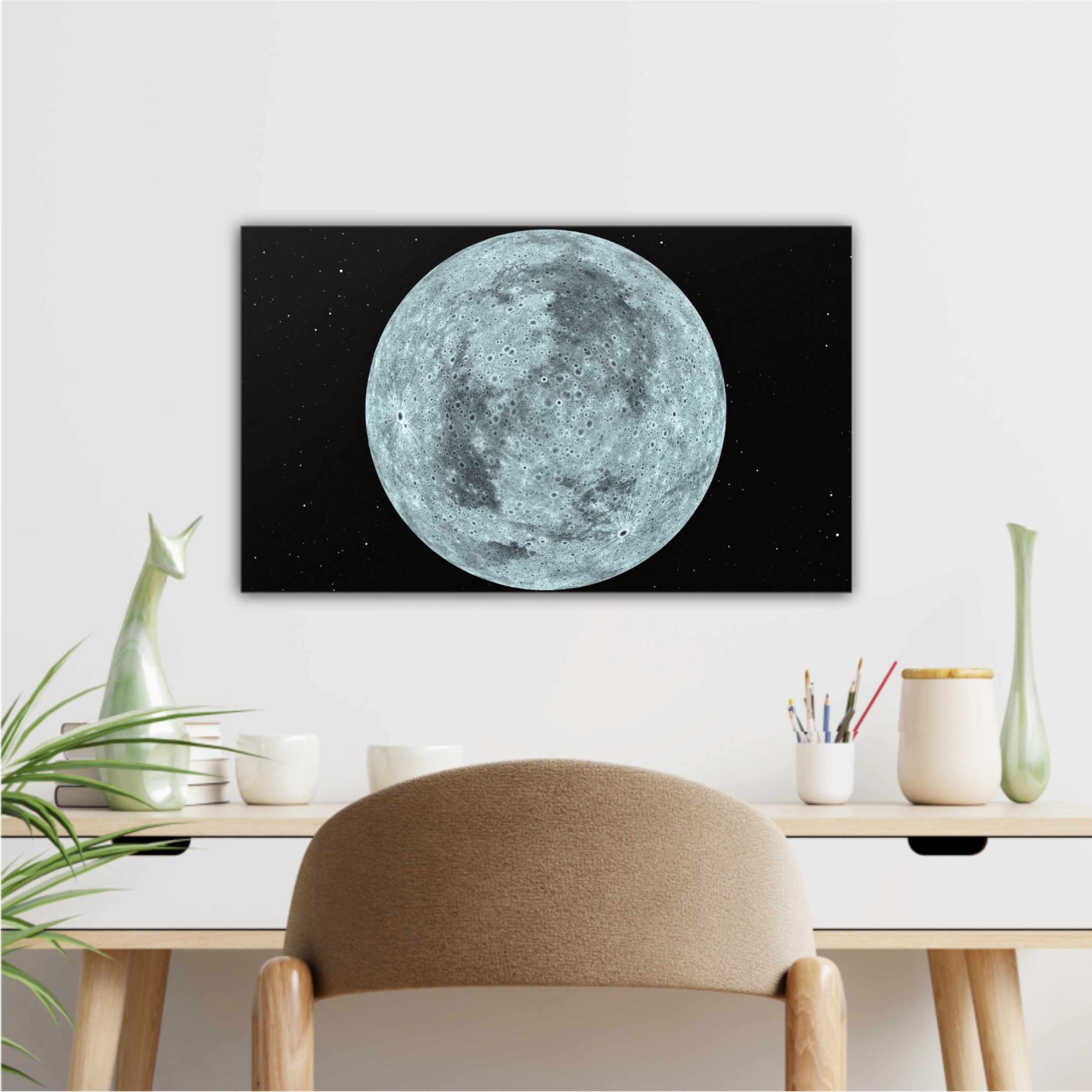 3D rendering of the moon with star sky background