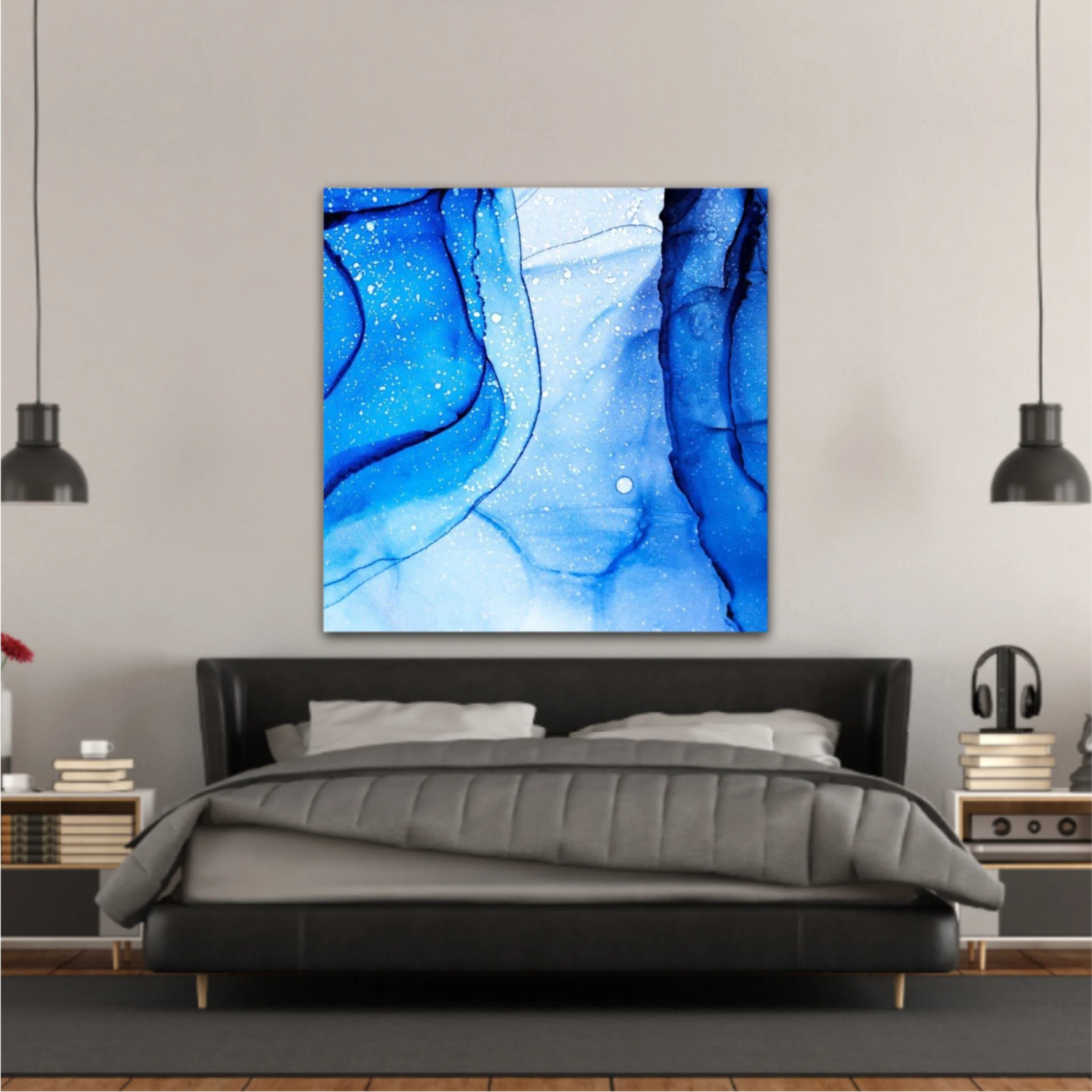 Blue and white alcohol ink abstract