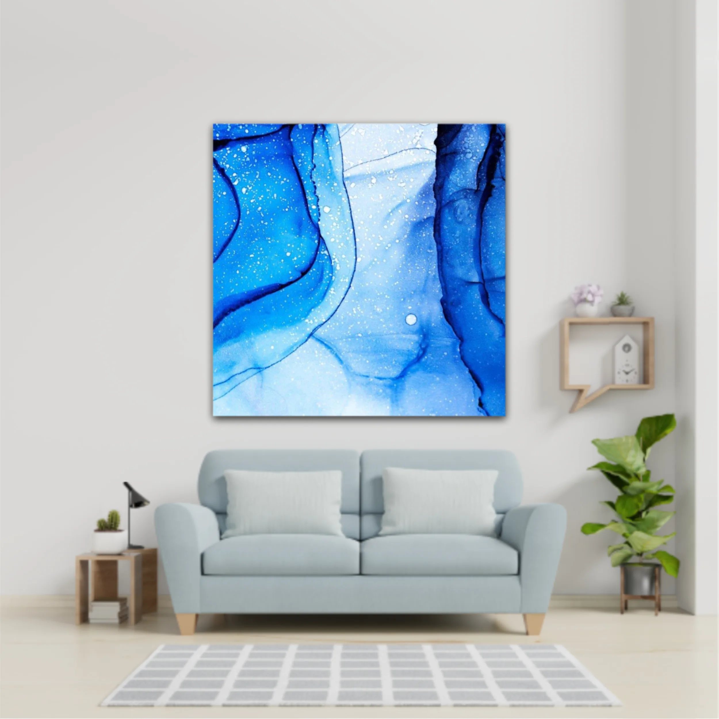 Blue and white alcohol ink abstract