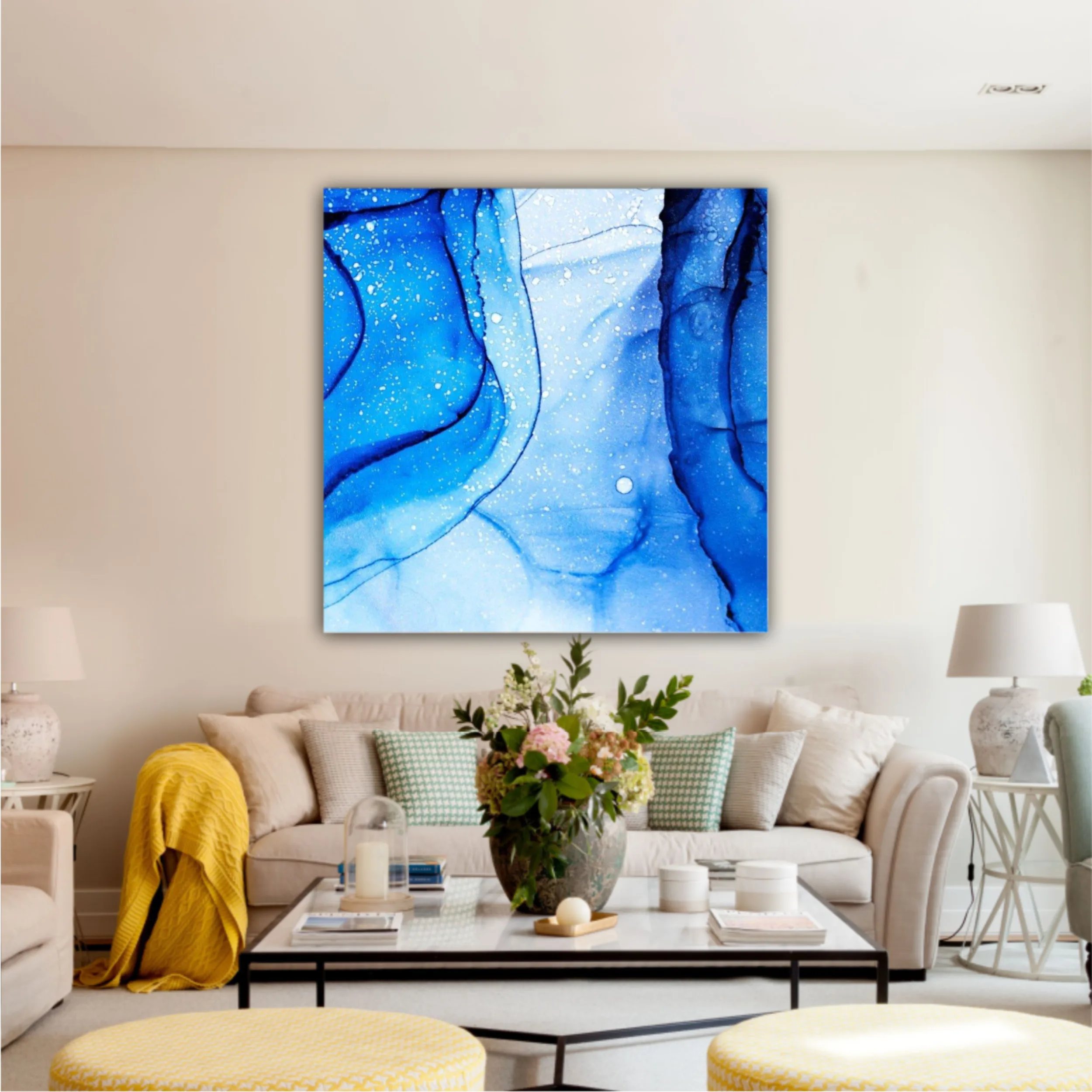 Blue and white alcohol ink abstract