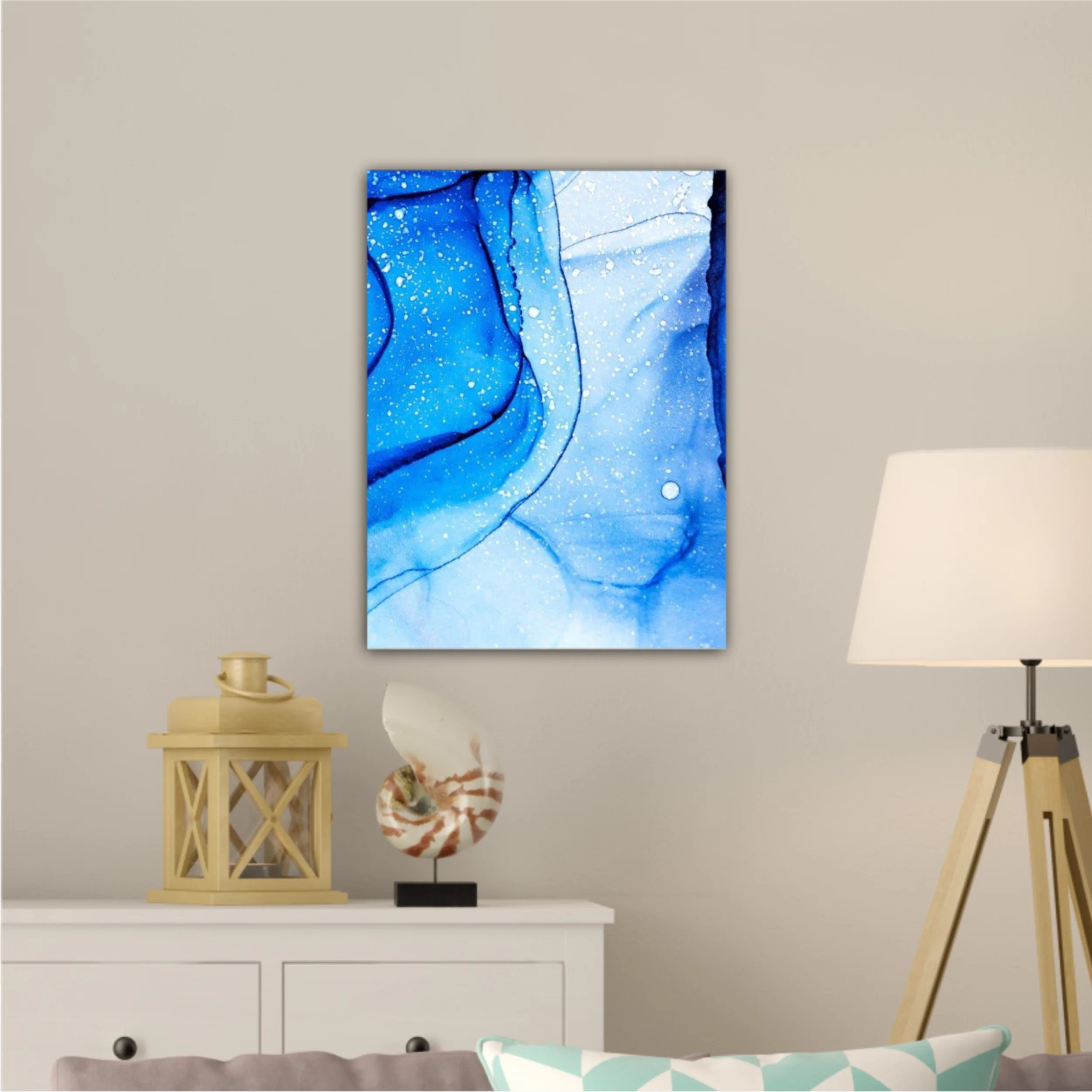 Blue and white alcohol ink abstract