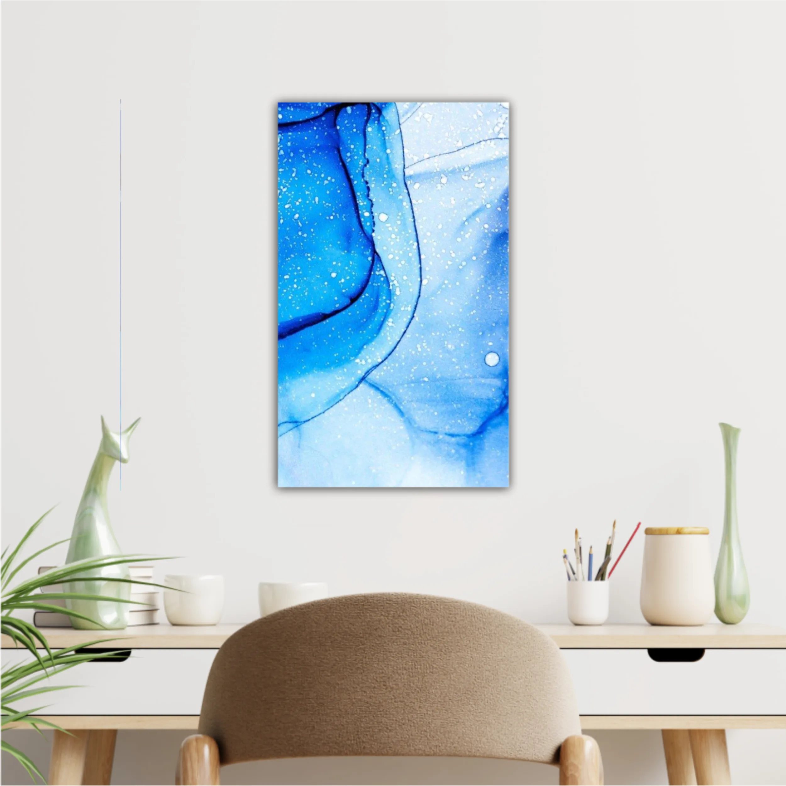 Blue and white alcohol ink abstract