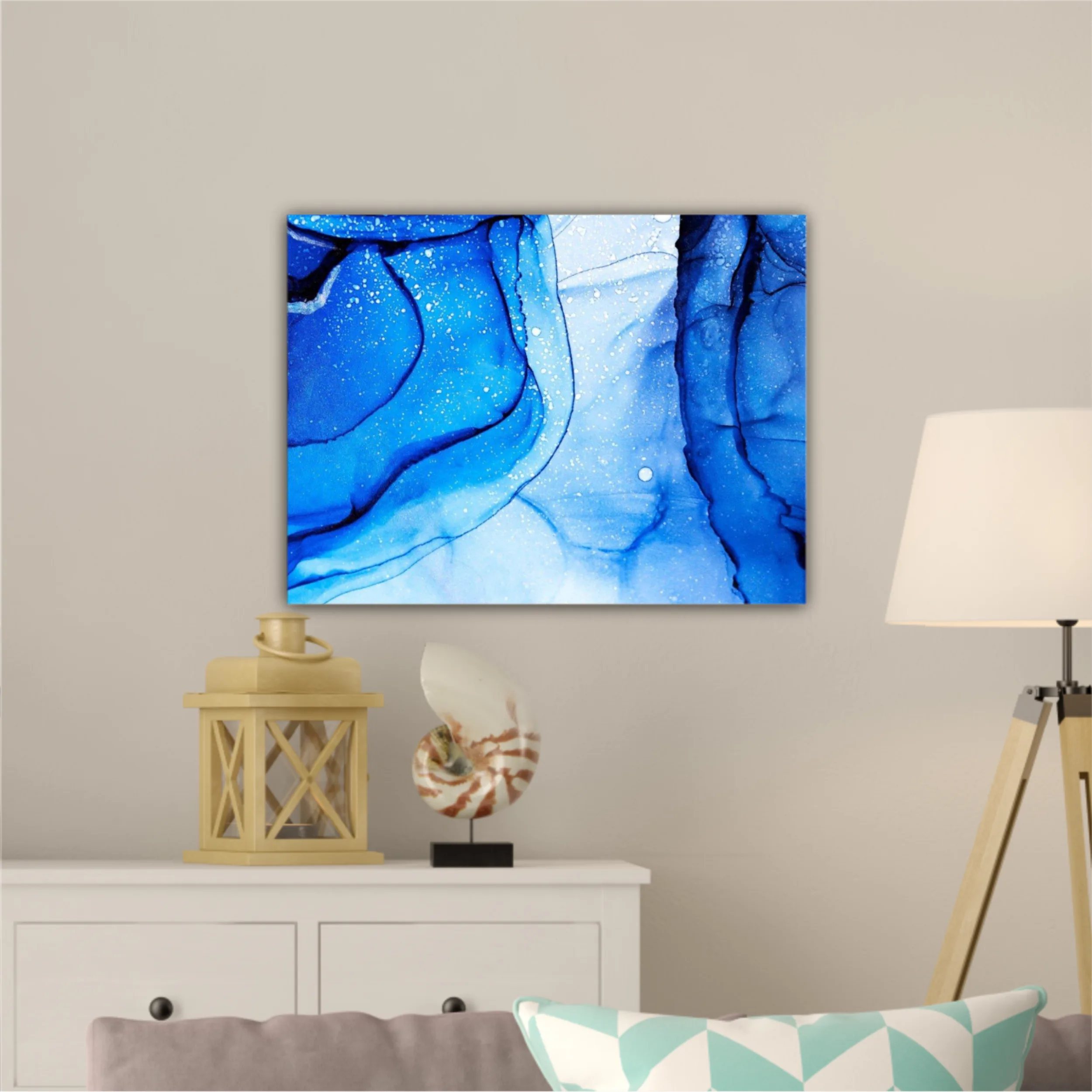 Blue and white alcohol ink abstract