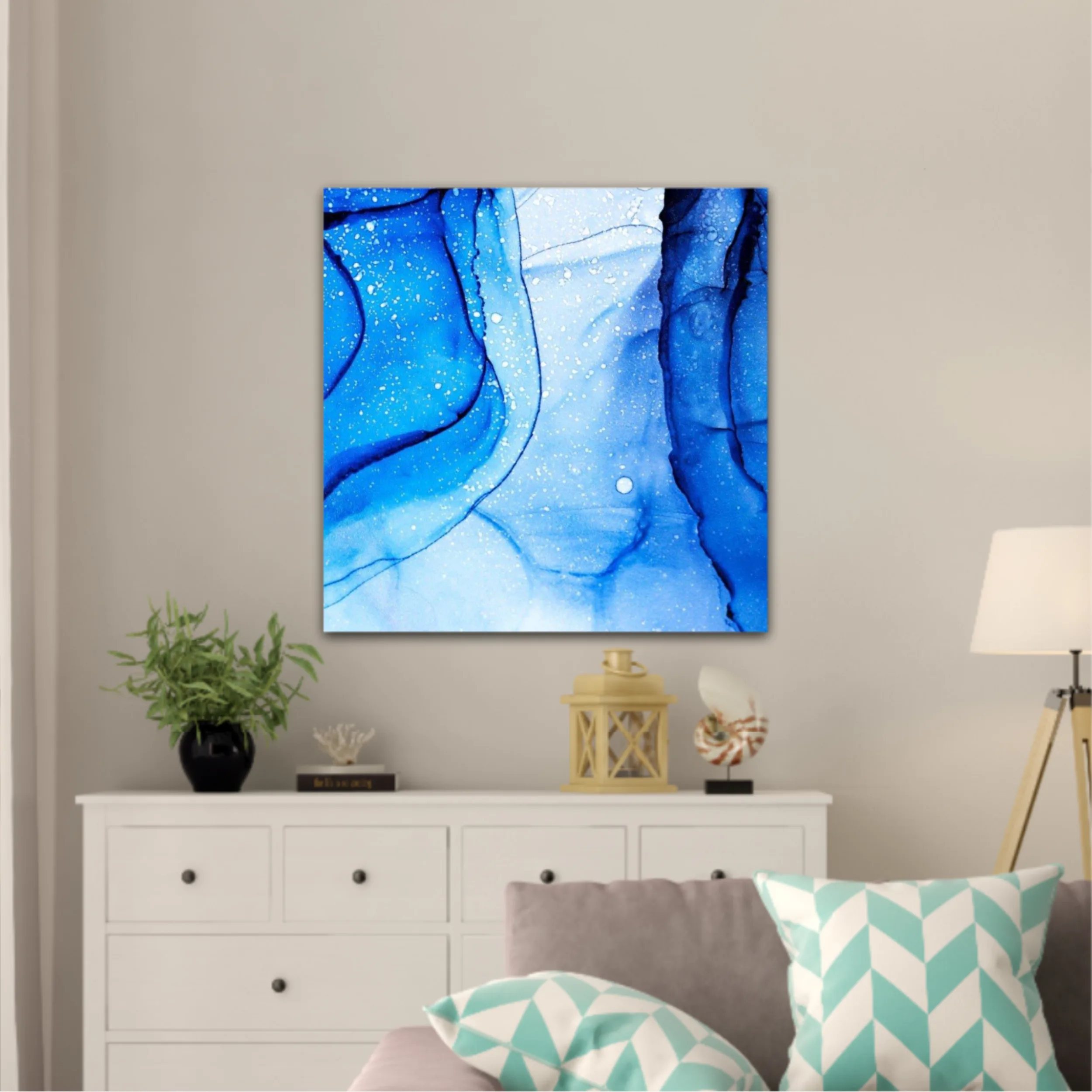 Blue and white alcohol ink abstract