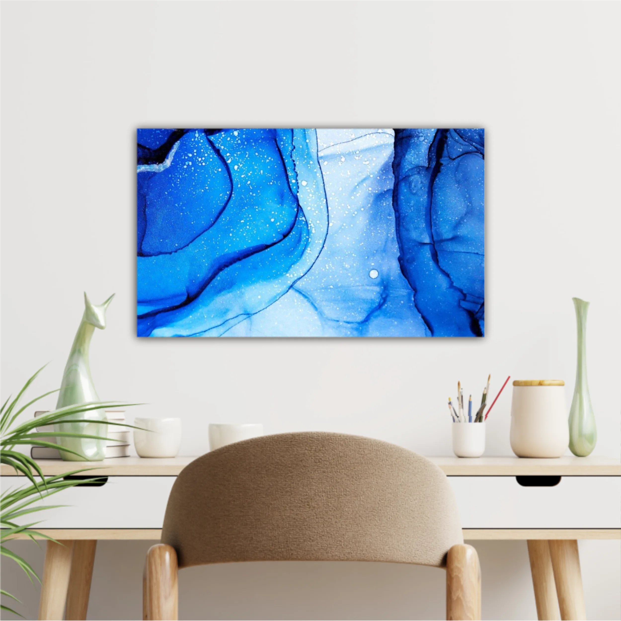 Blue and white alcohol ink abstract