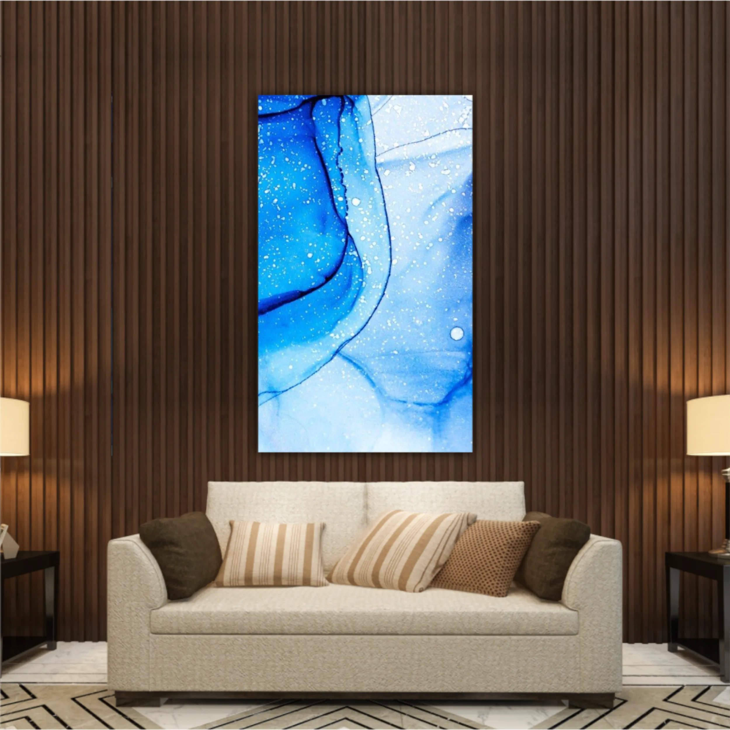 Blue and white alcohol ink abstract