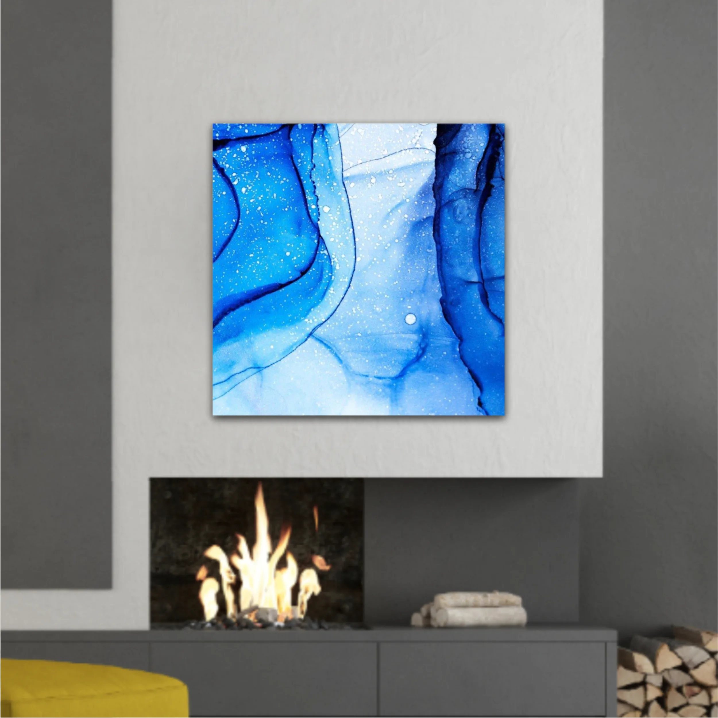 Blue and white alcohol ink abstract