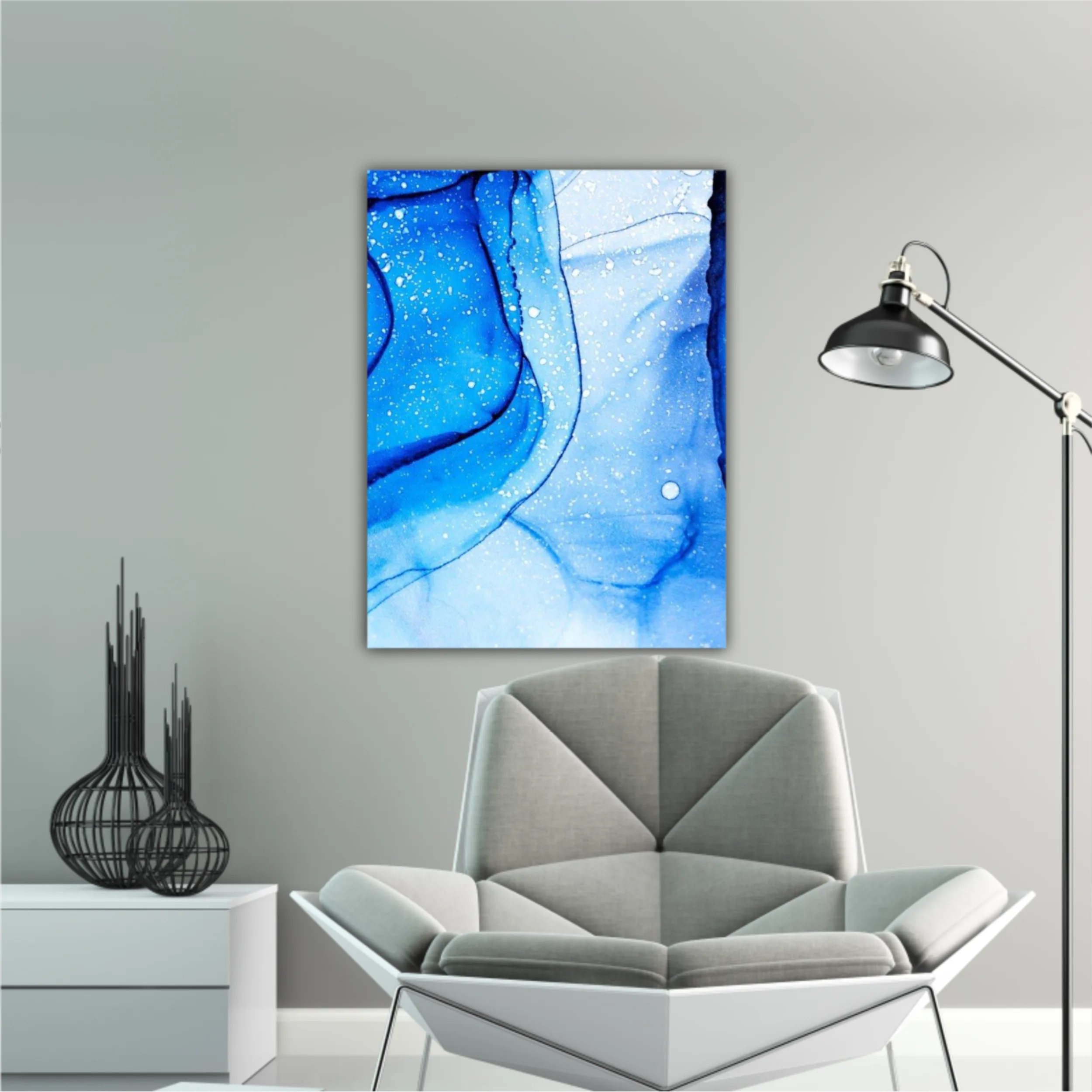 Blue and white alcohol ink abstract