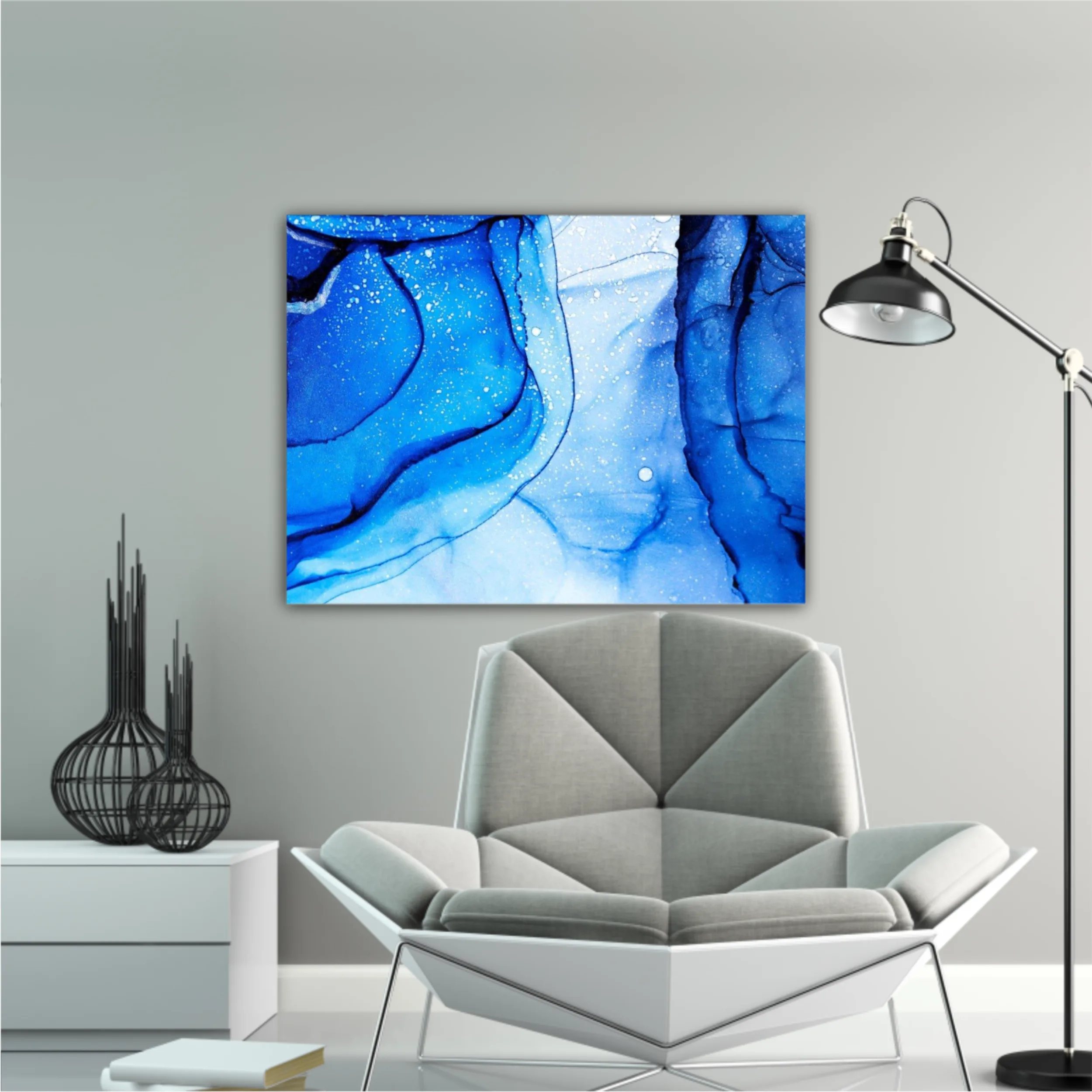 Blue and white alcohol ink abstract