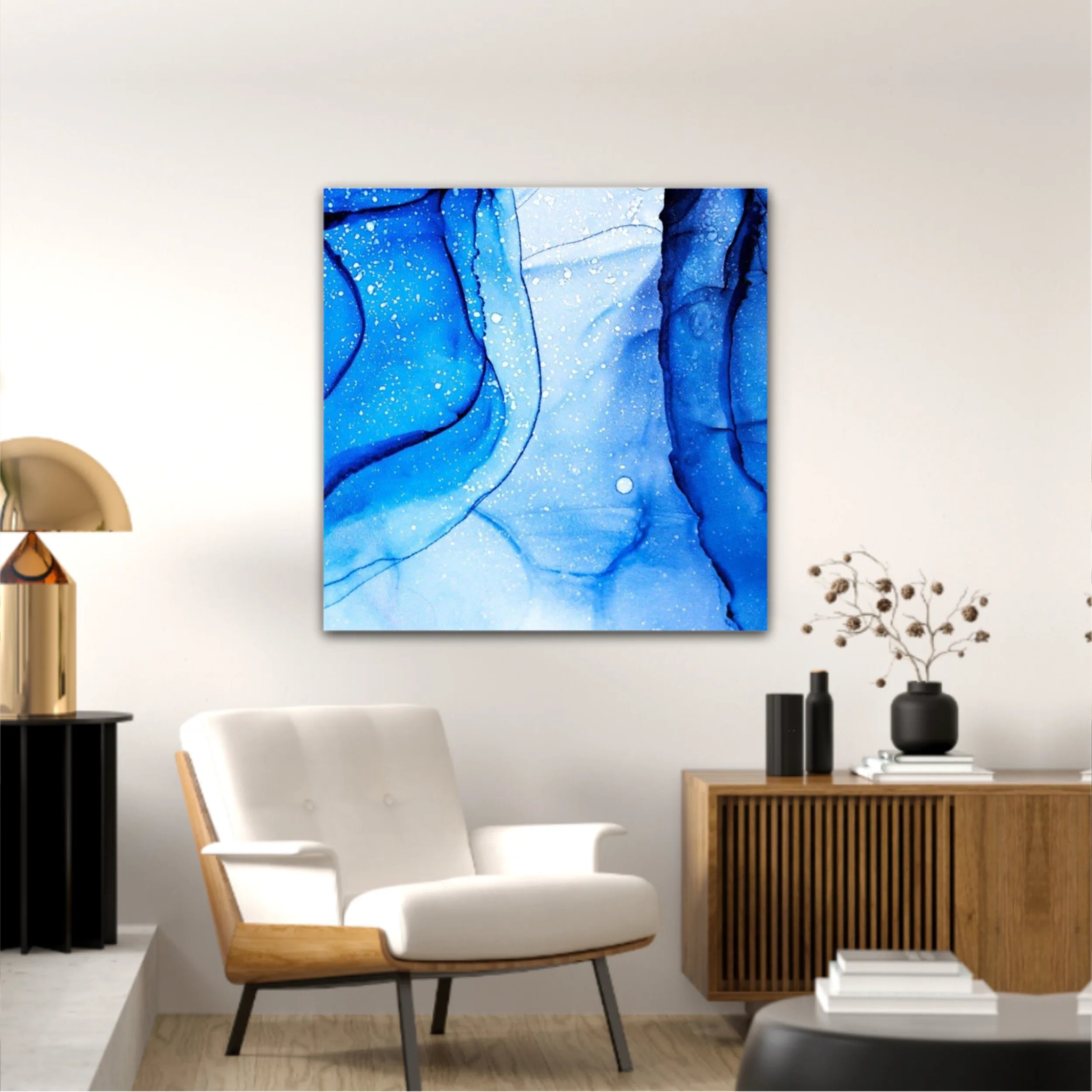 Blue and white alcohol ink abstract