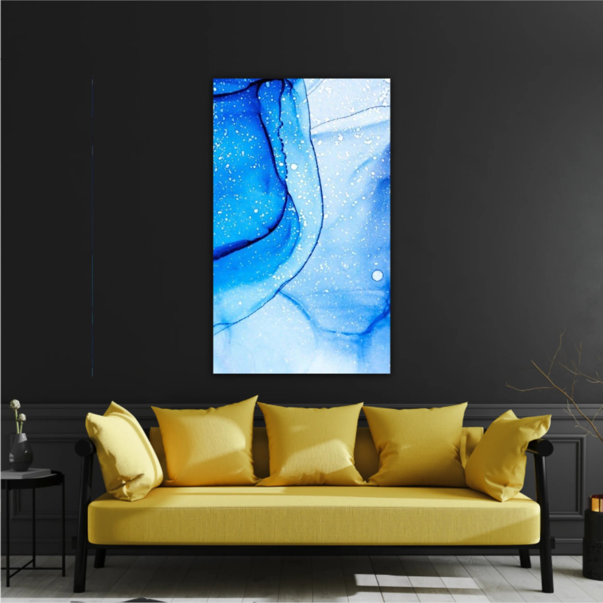 Blue and white alcohol ink abstract