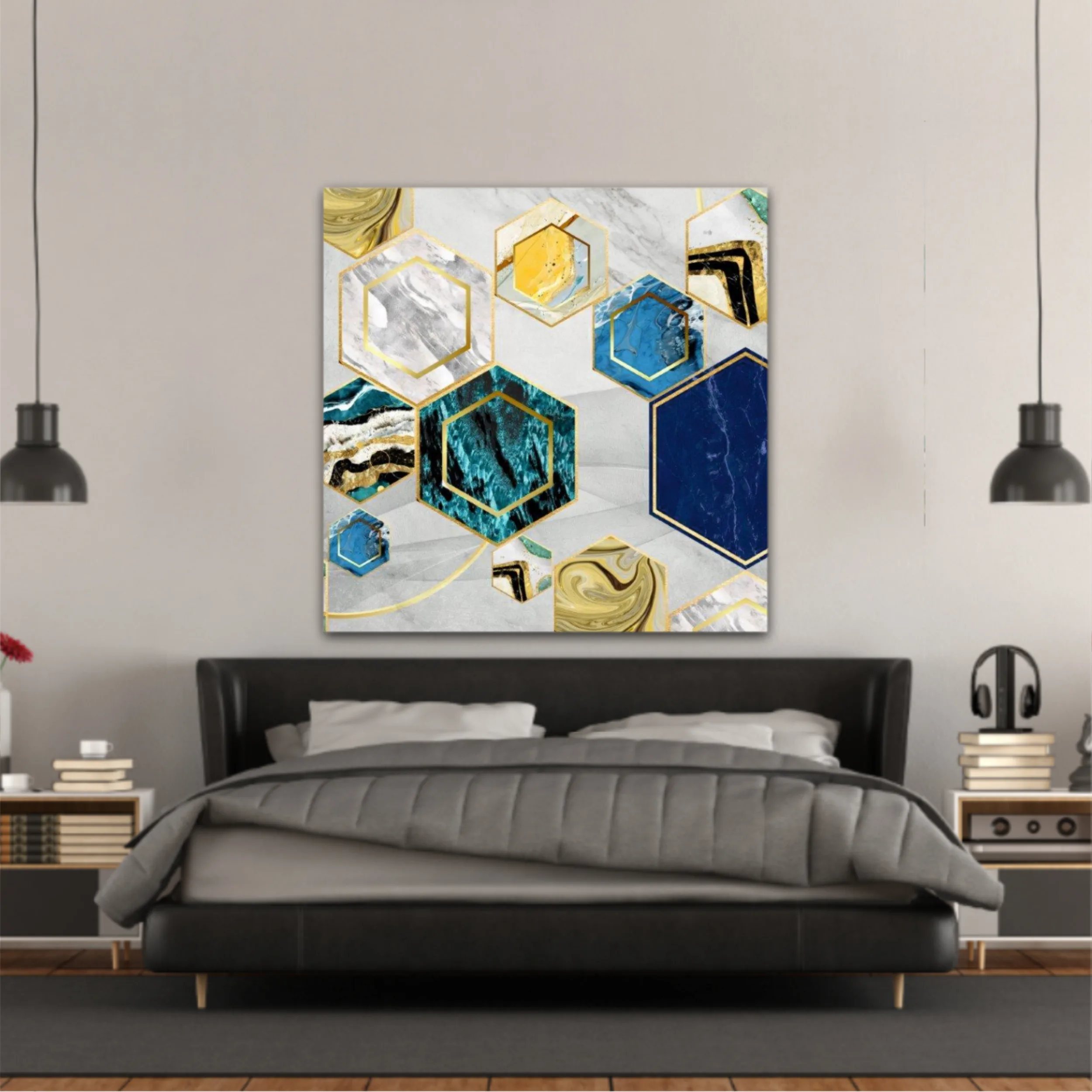 Marble with golden lines in Hexagon shape