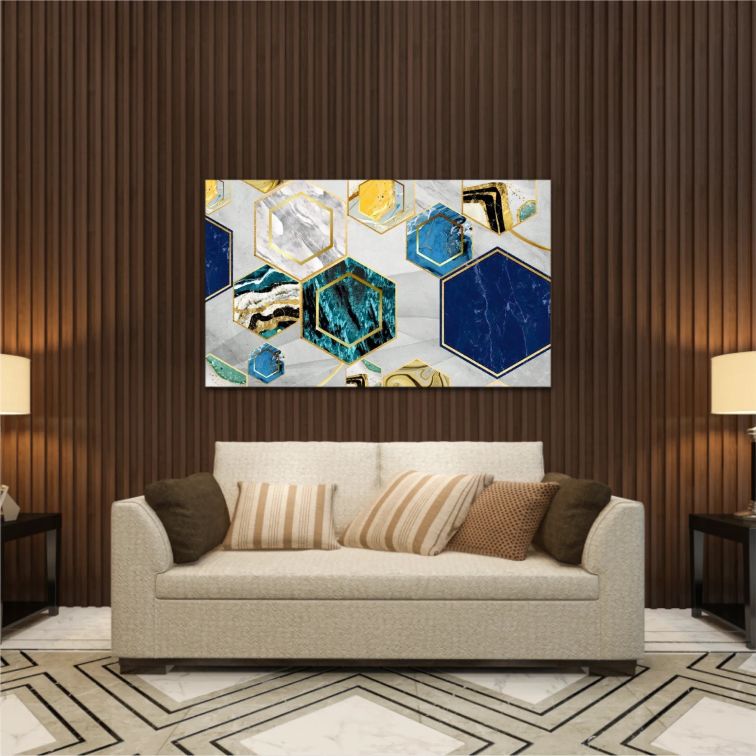 Marble with golden lines in Hexagon shape