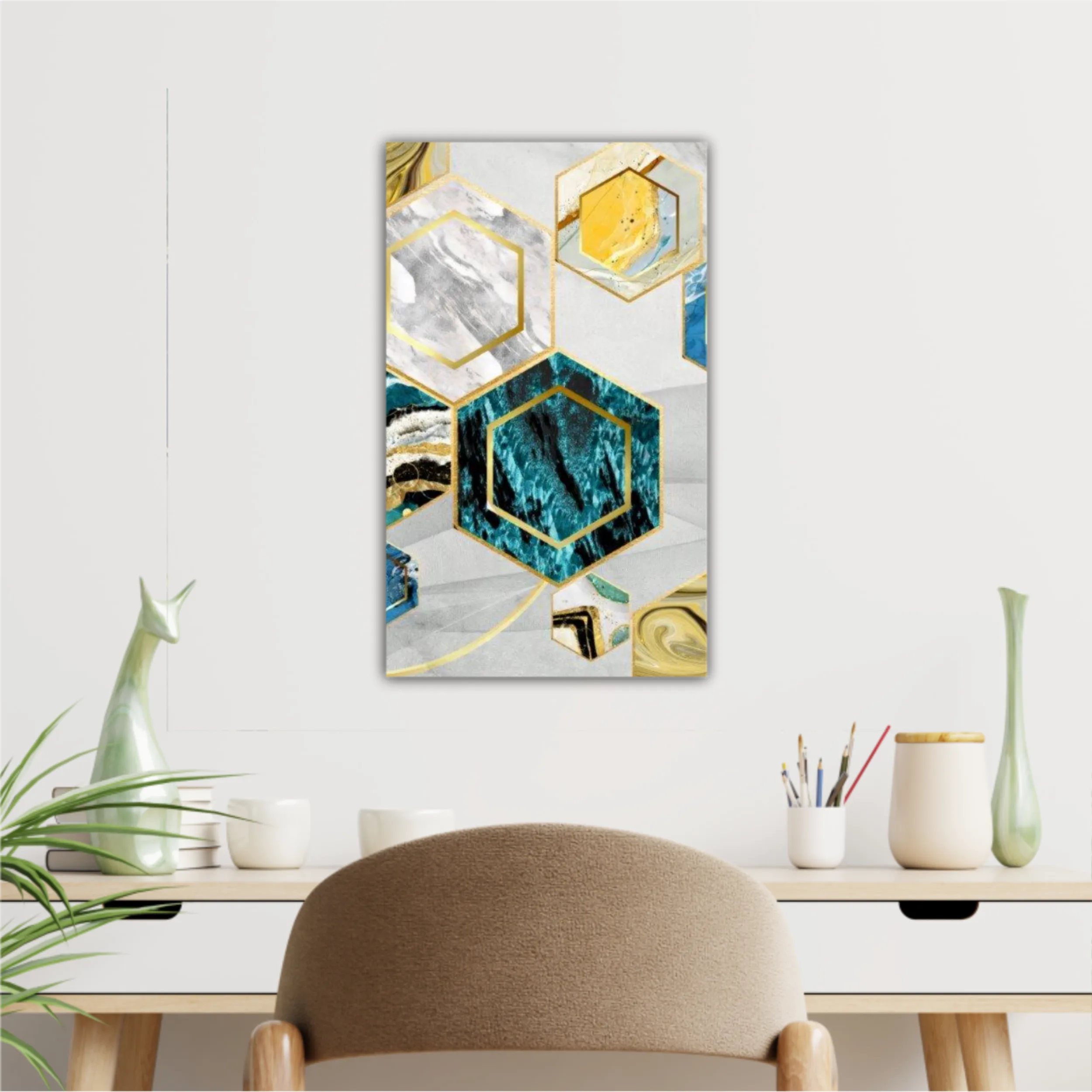 Marble with golden lines in Hexagon shape