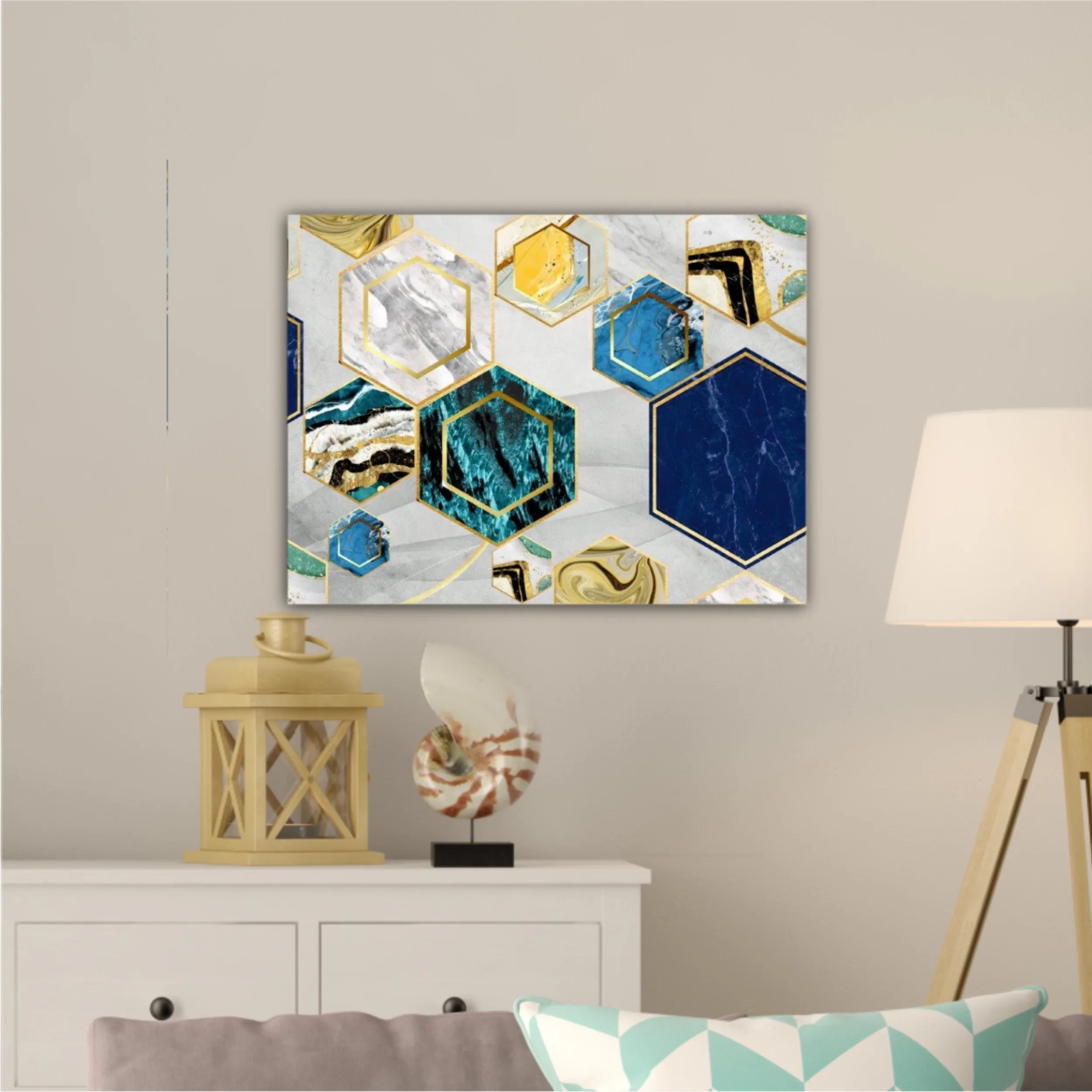 Marble with golden lines in Hexagon shape