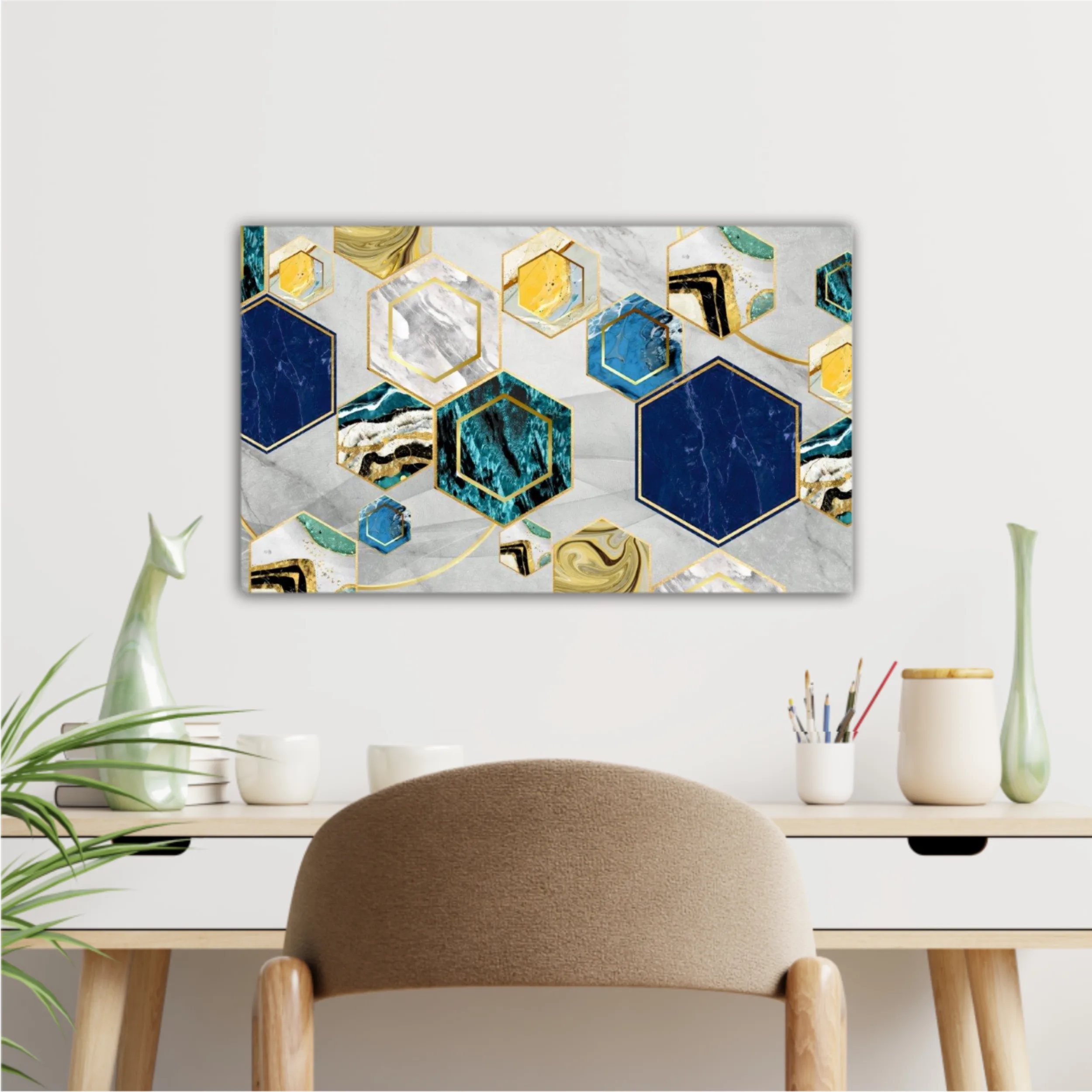 Marble with golden lines in Hexagon shape