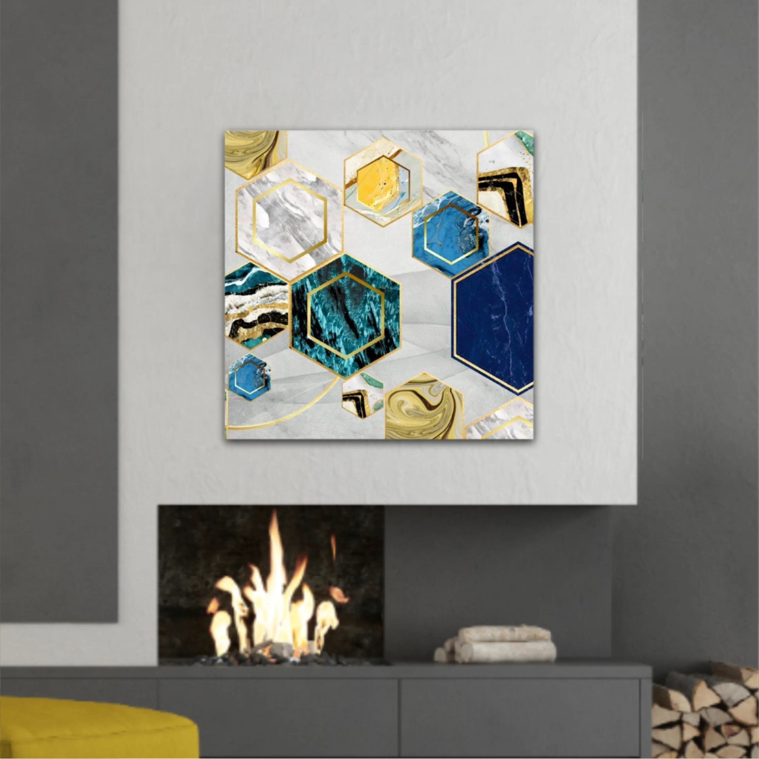 Marble with golden lines in Hexagon shape