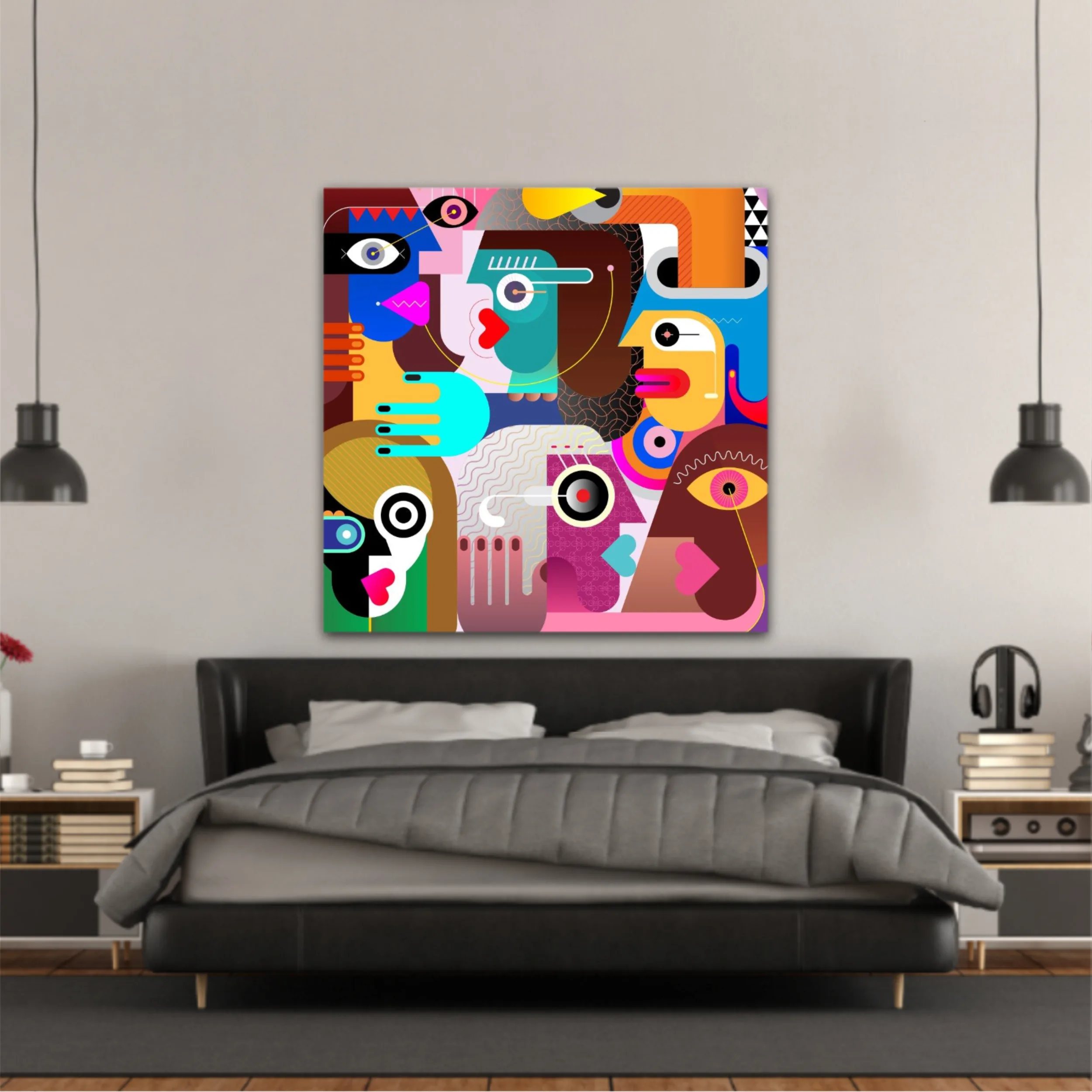 Large group of various people abstract modern art vector illustration. (EN)