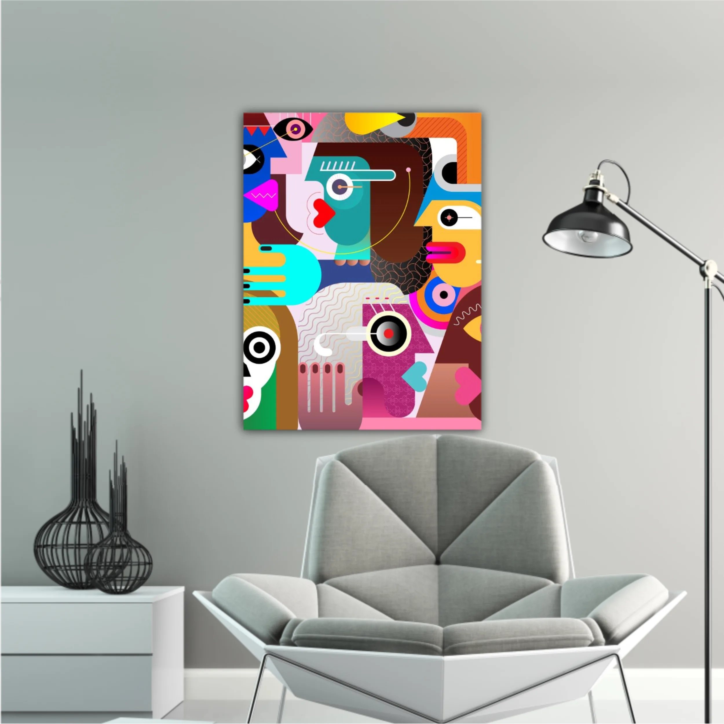 Large group of various people abstract modern art vector illustration. (EN)