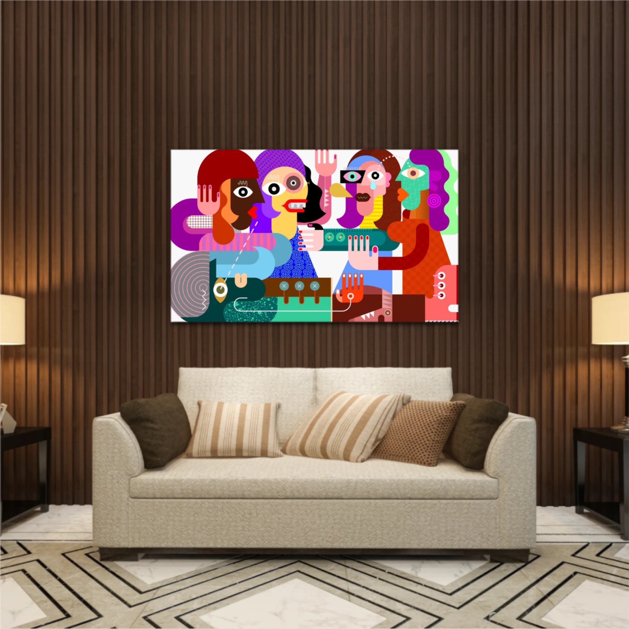 Four women and one man vector illustration. (EN)