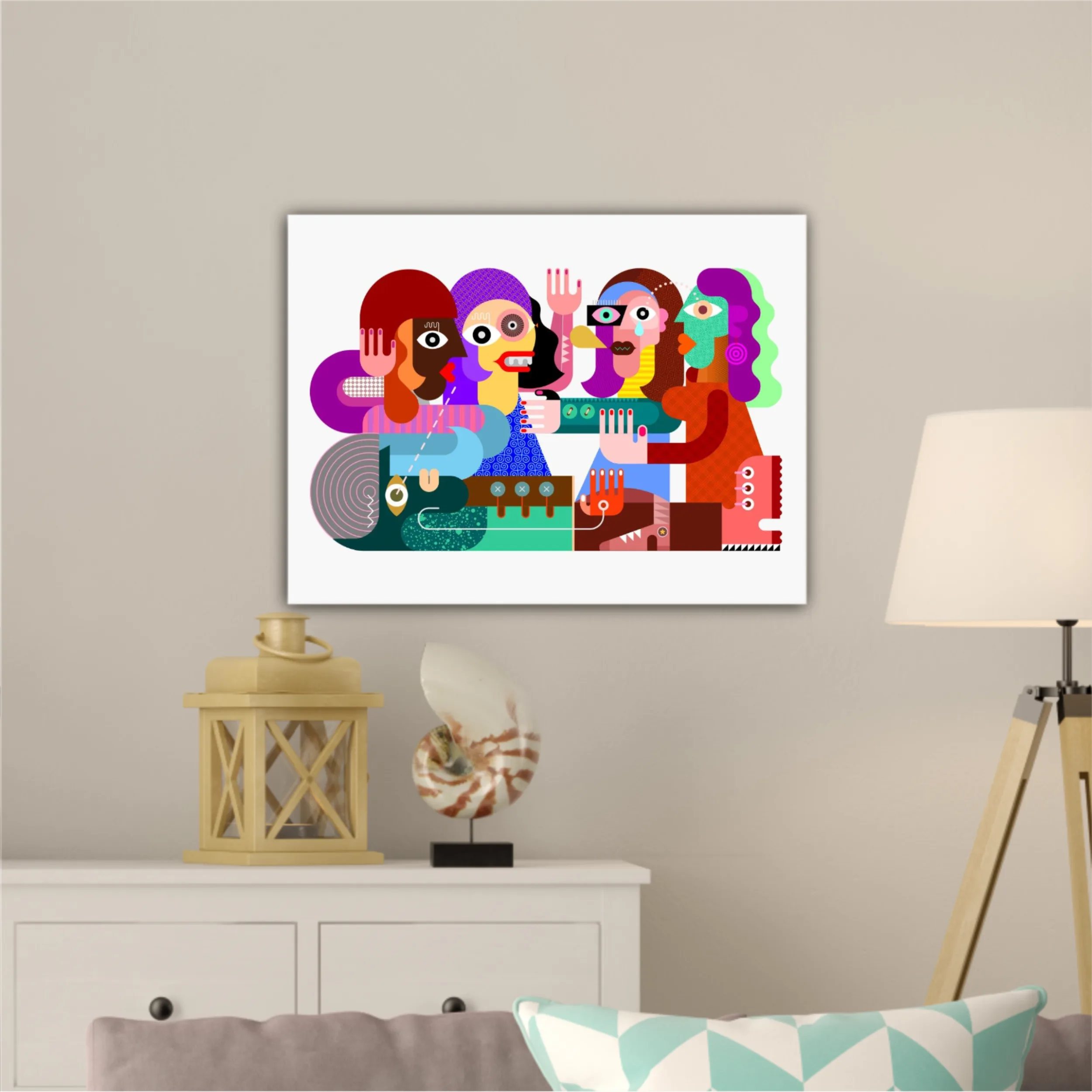 Four women and one man vector illustration. (EN)