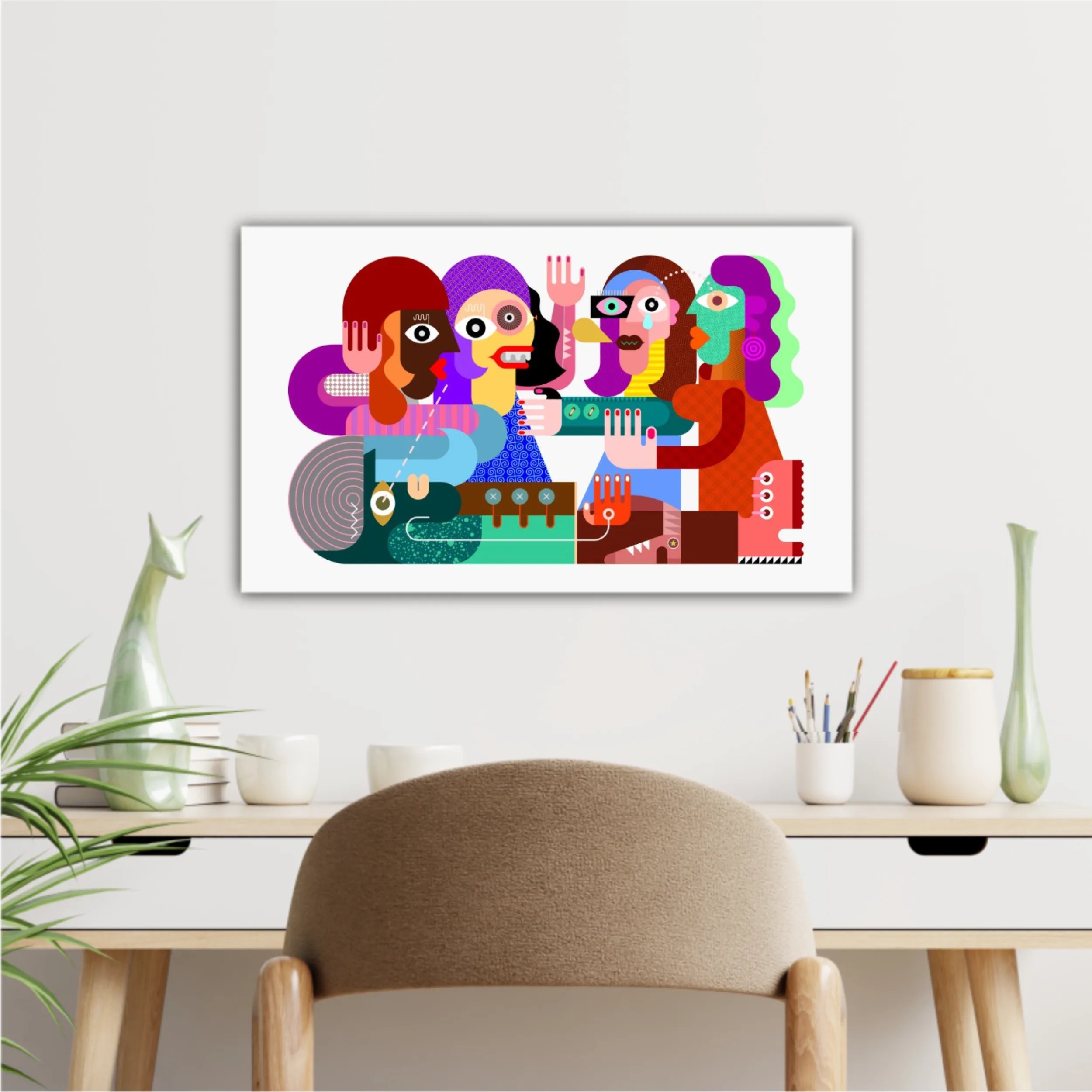 Four women and one man vector illustration. (EN)