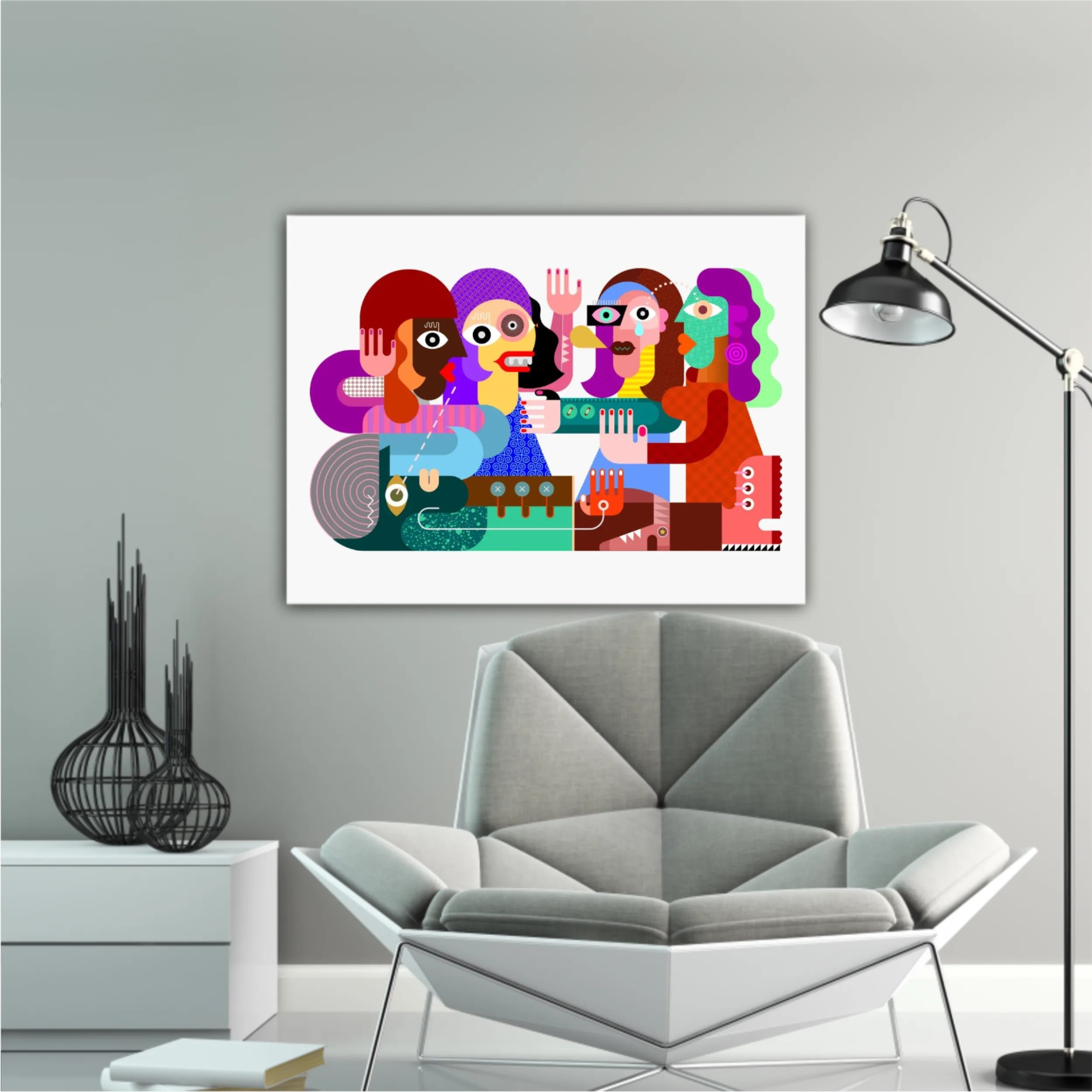 Four women and one man vector illustration. (EN)