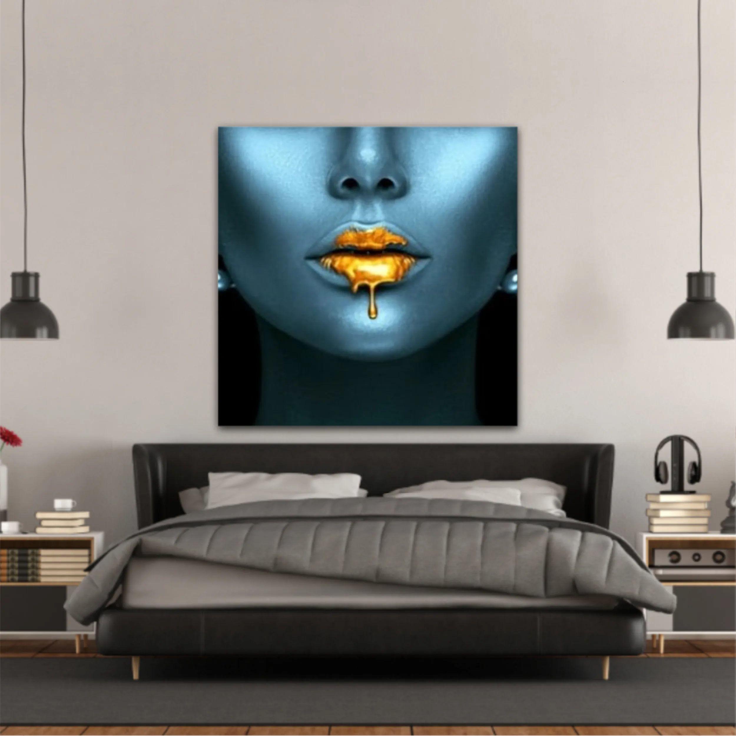 Blue beauty with golden details  Lips golden