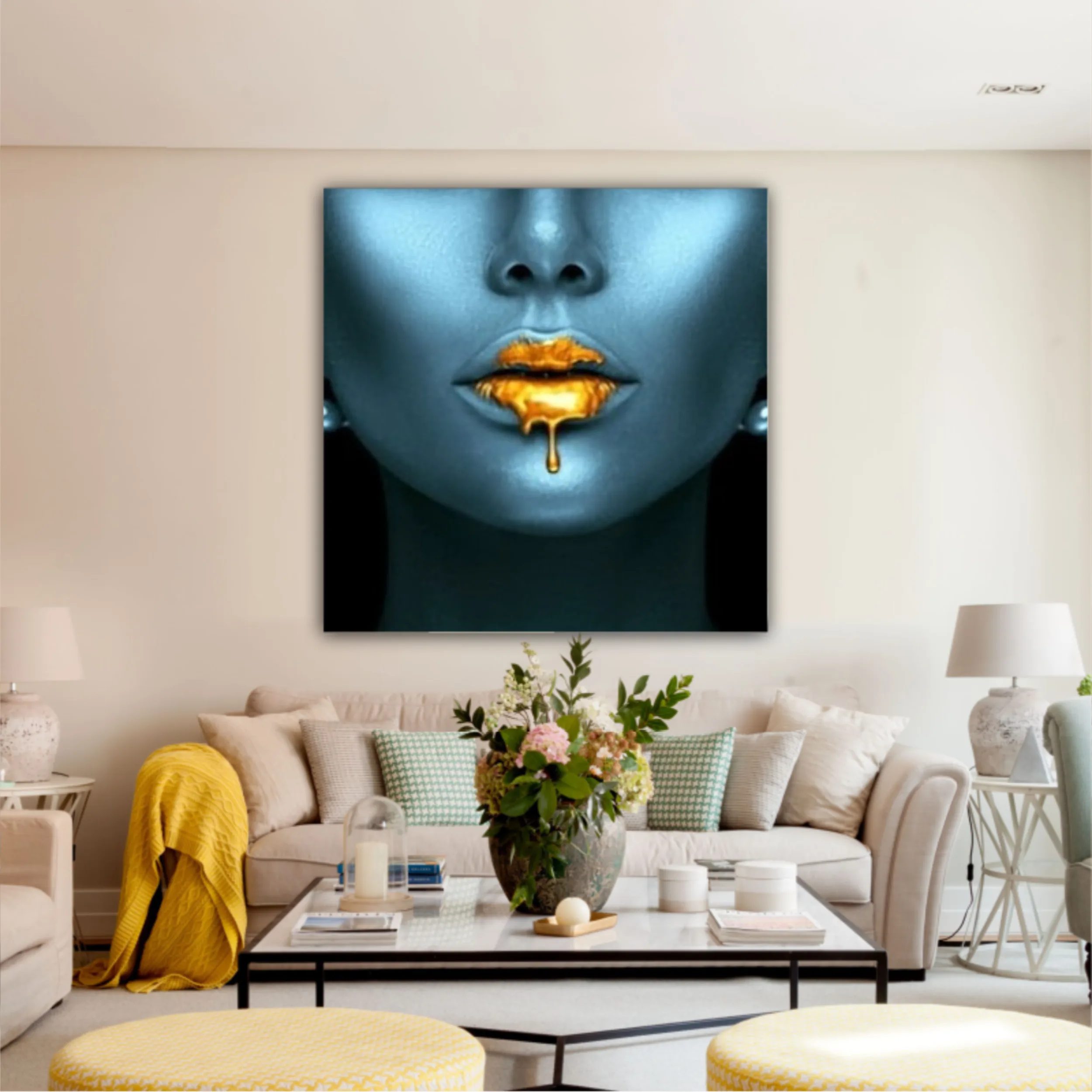 Blue beauty with golden details  Lips golden