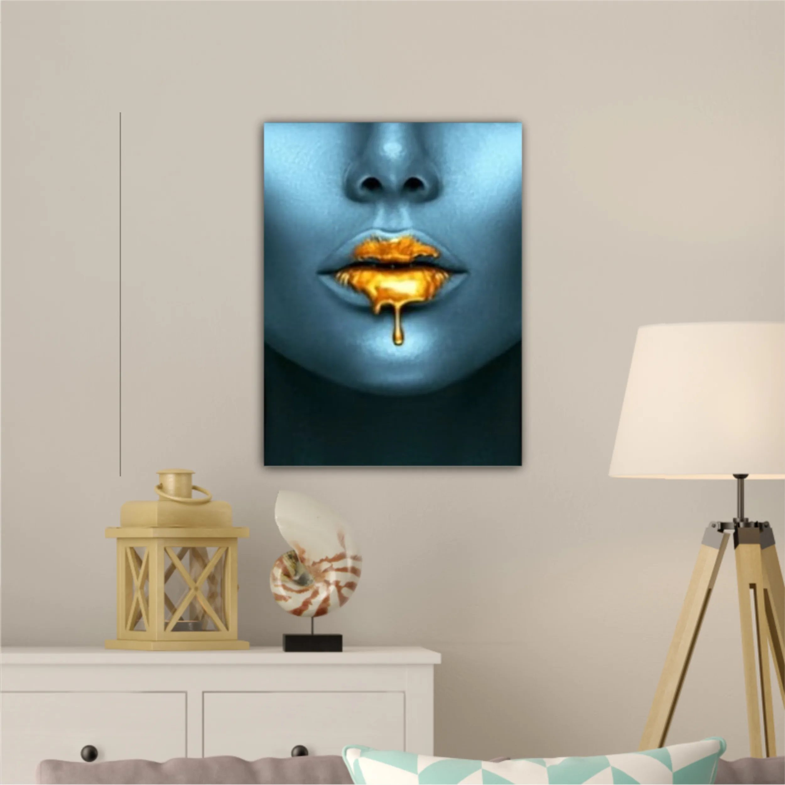 Blue beauty with golden details  Lips golden