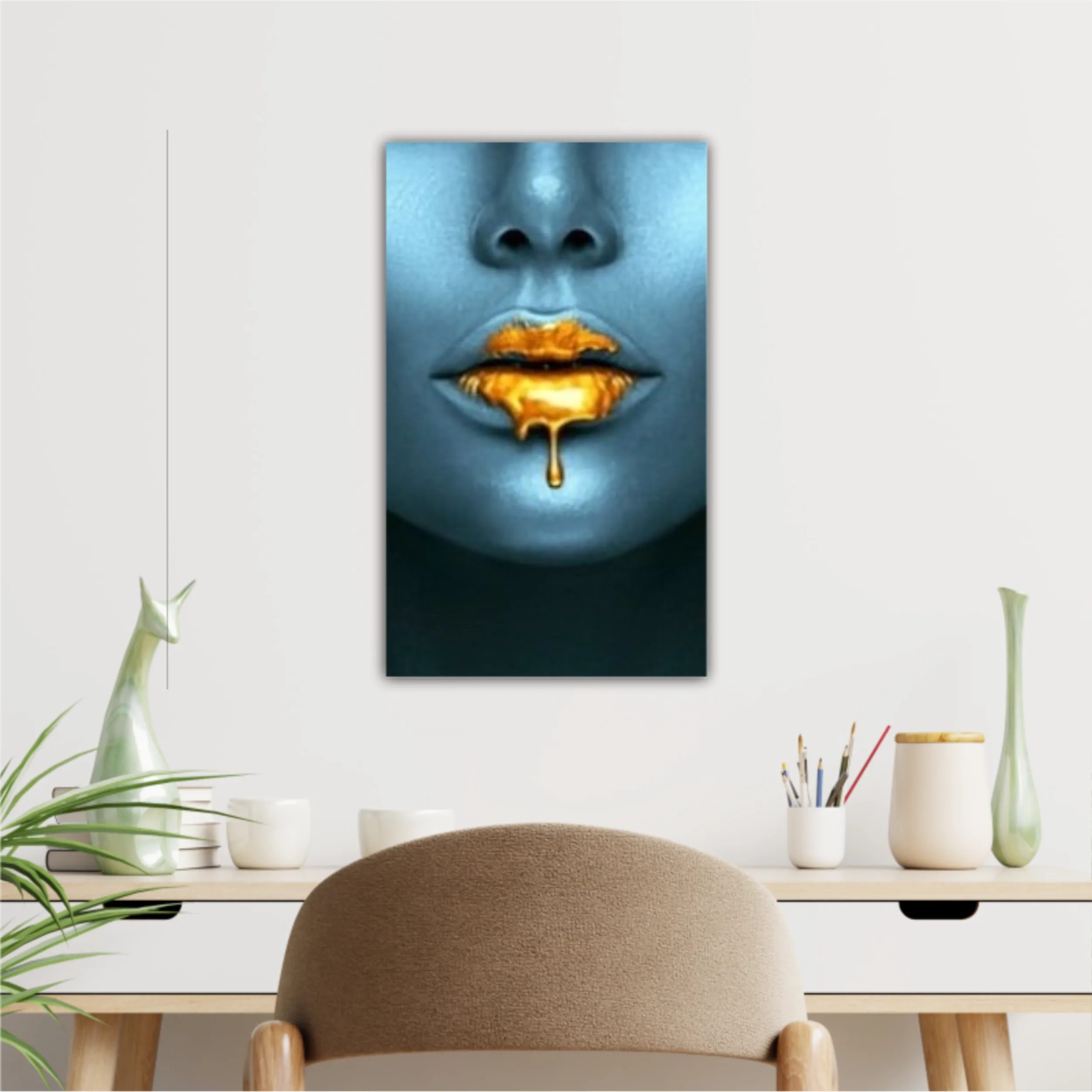 Blue beauty with golden details  Lips golden