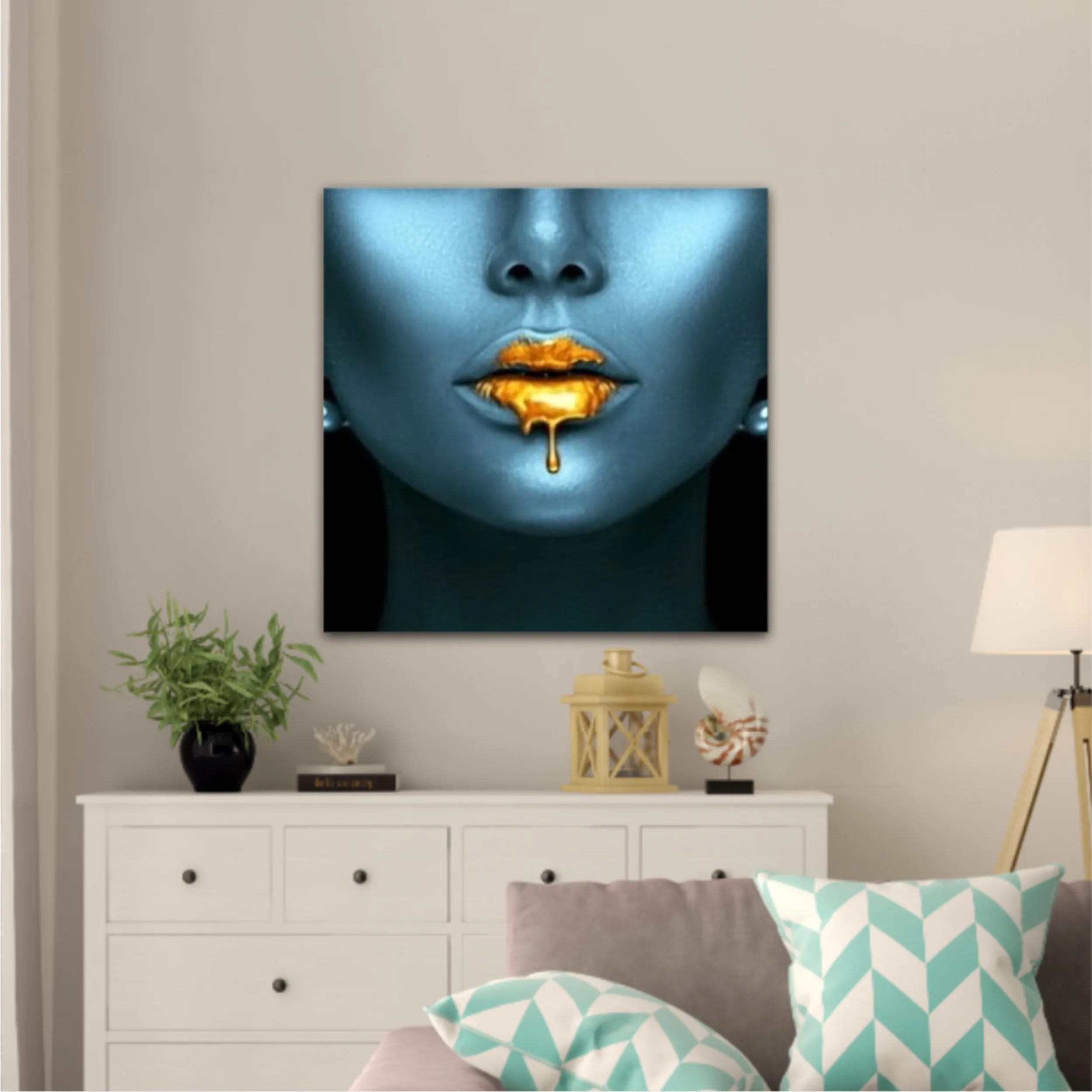 Blue beauty with golden details  Lips golden