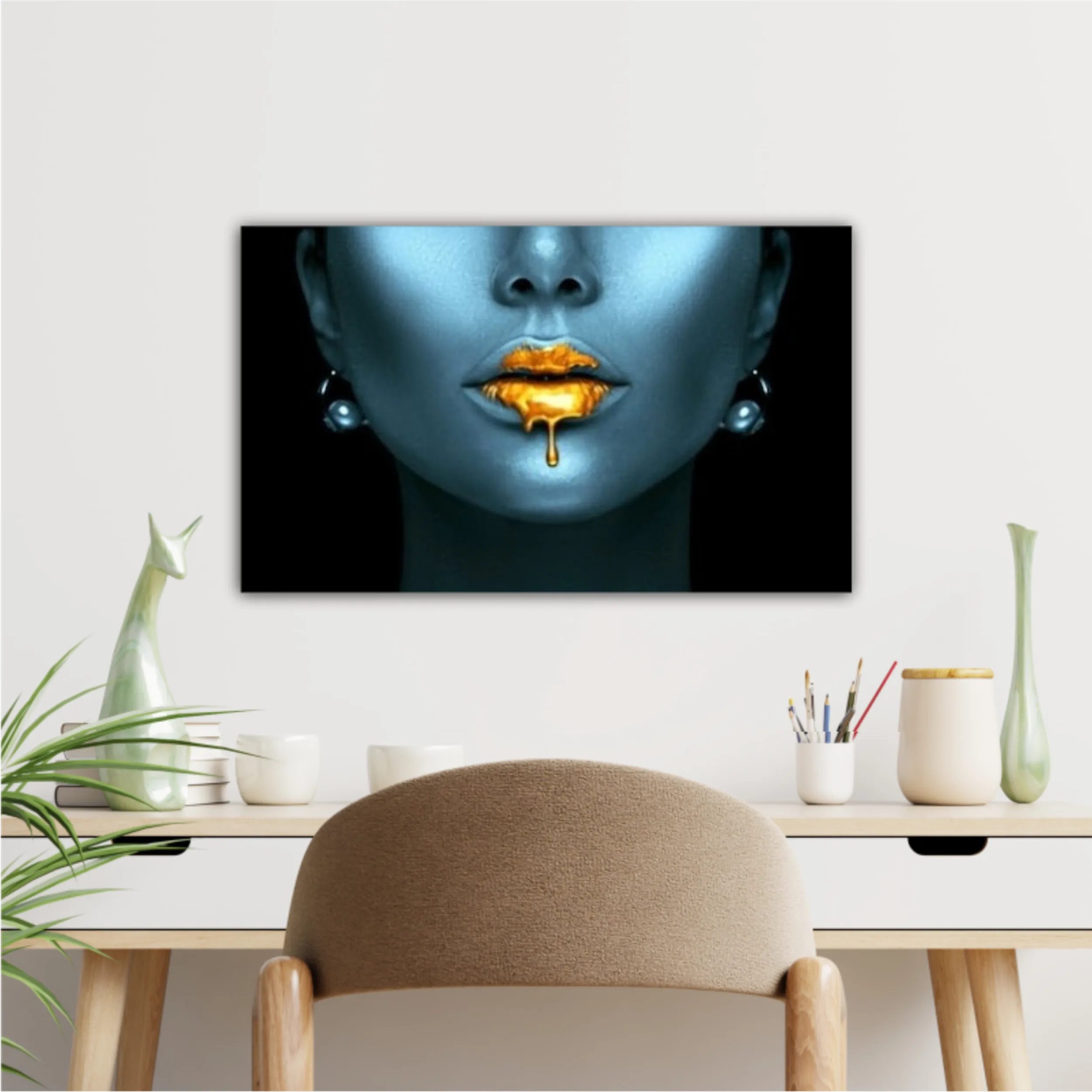 Blue beauty with golden details  Lips golden