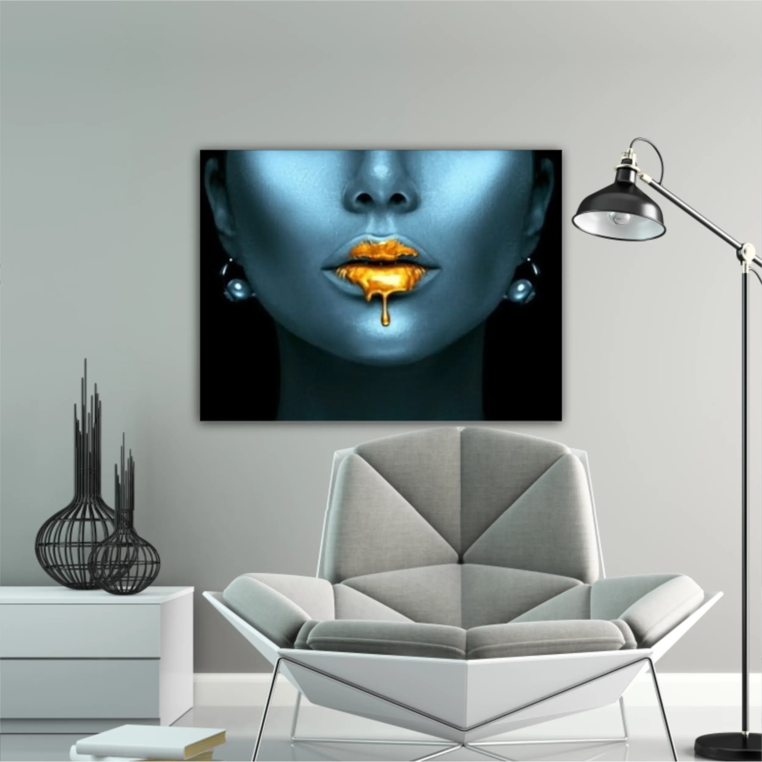 Blue beauty with golden details  Lips golden