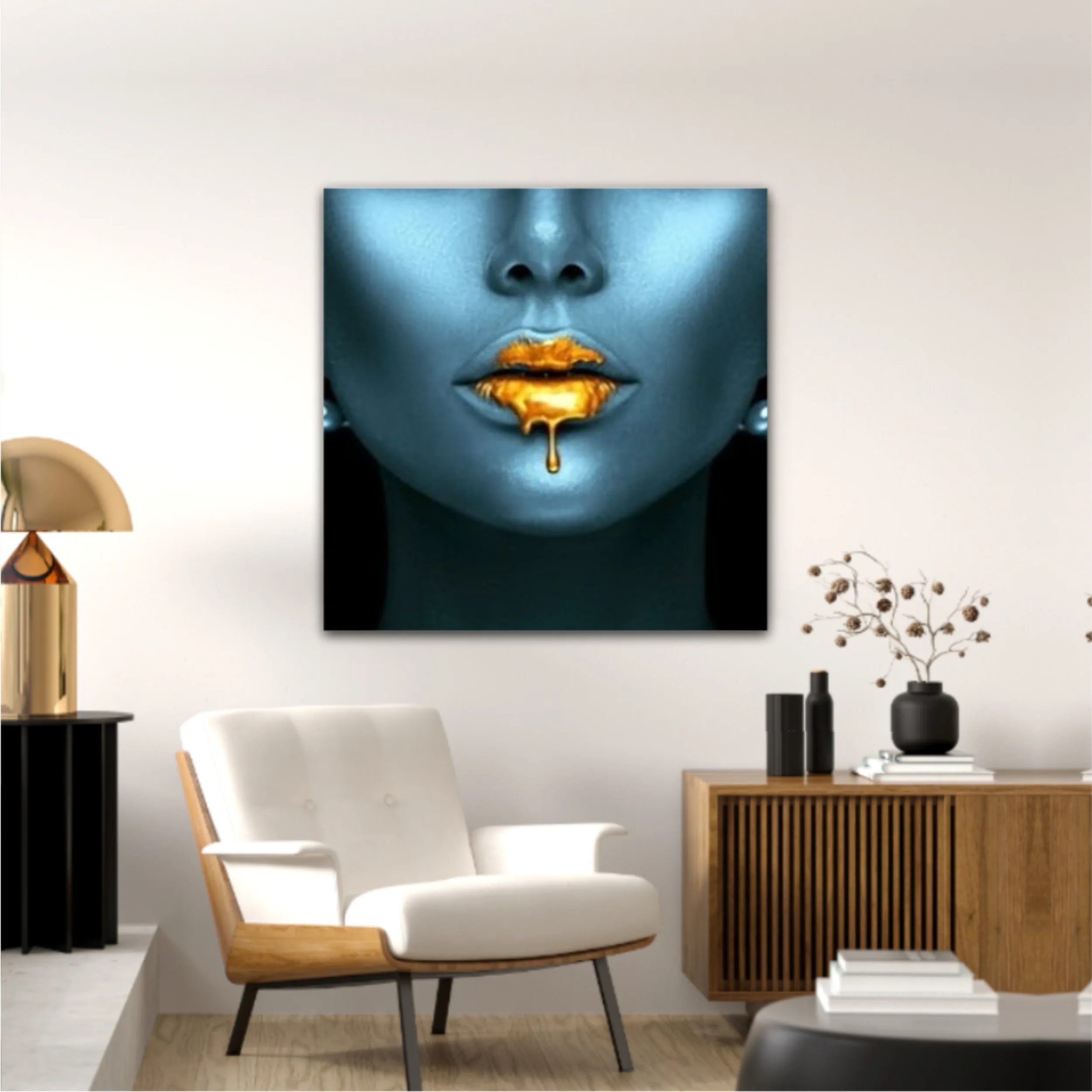 Blue beauty with golden details  Lips golden