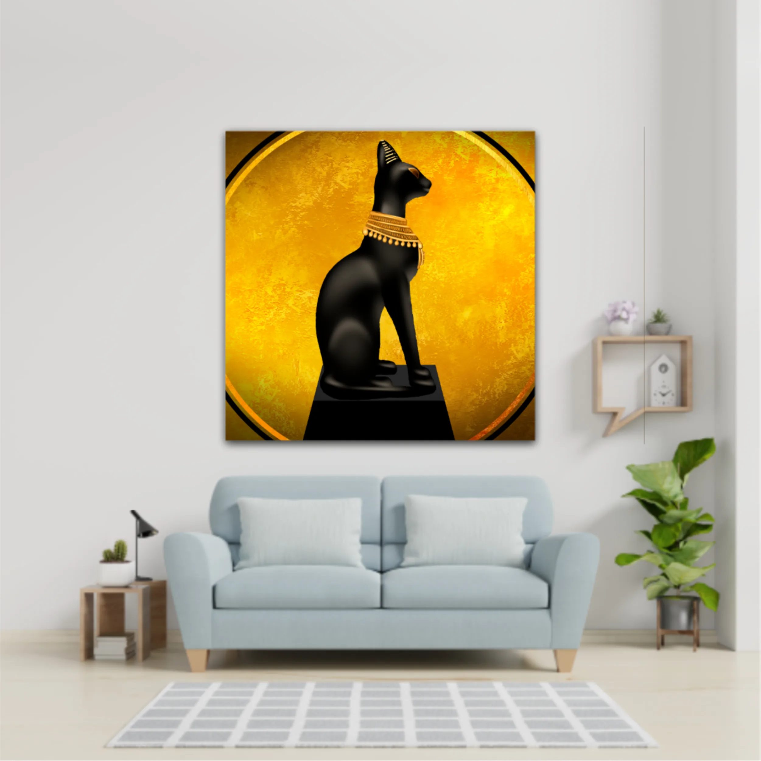 Egyptian asbstract background, goddess of Egypt Bastet, abstract golden background