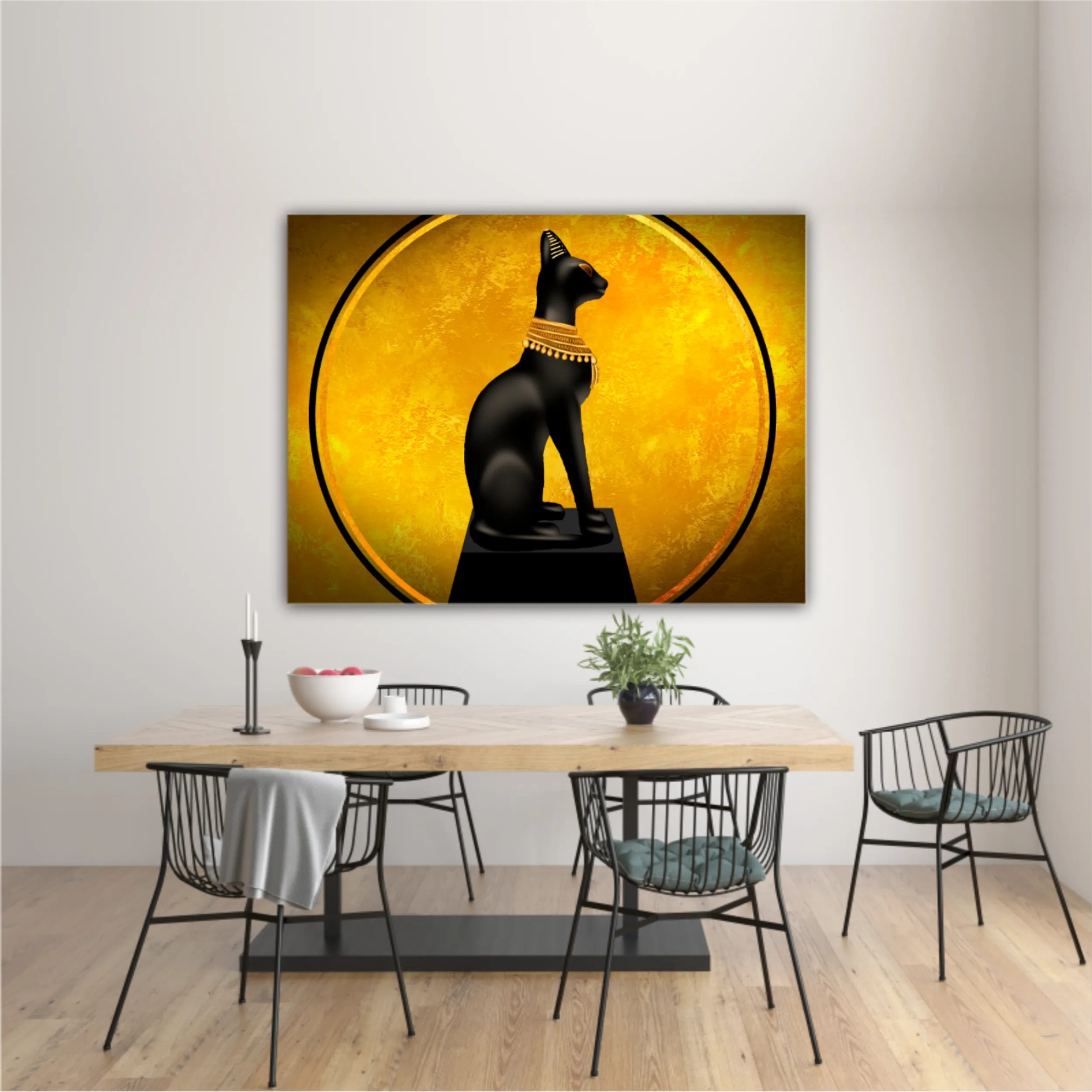 Egyptian asbstract background, goddess of Egypt Bastet, abstract golden background