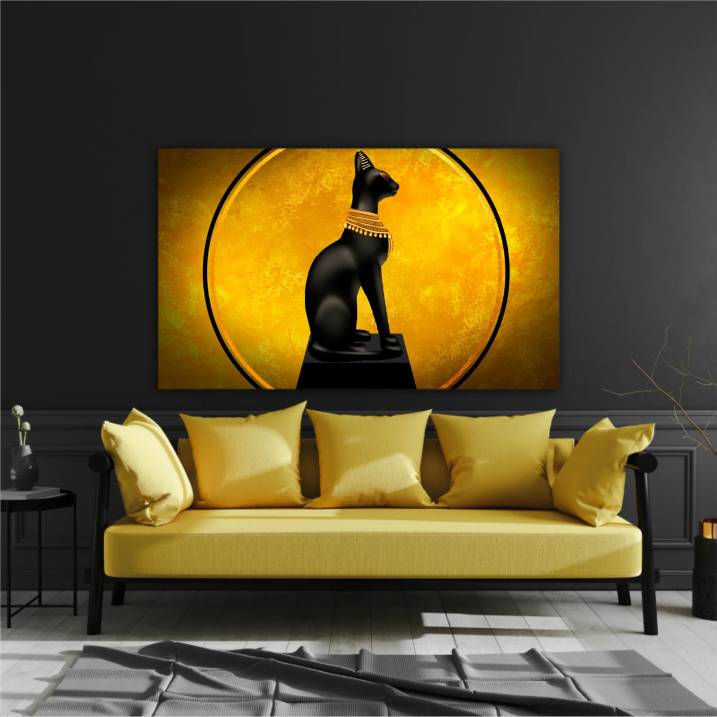 Egyptian asbstract background, goddess of Egypt Bastet, abstract golden background