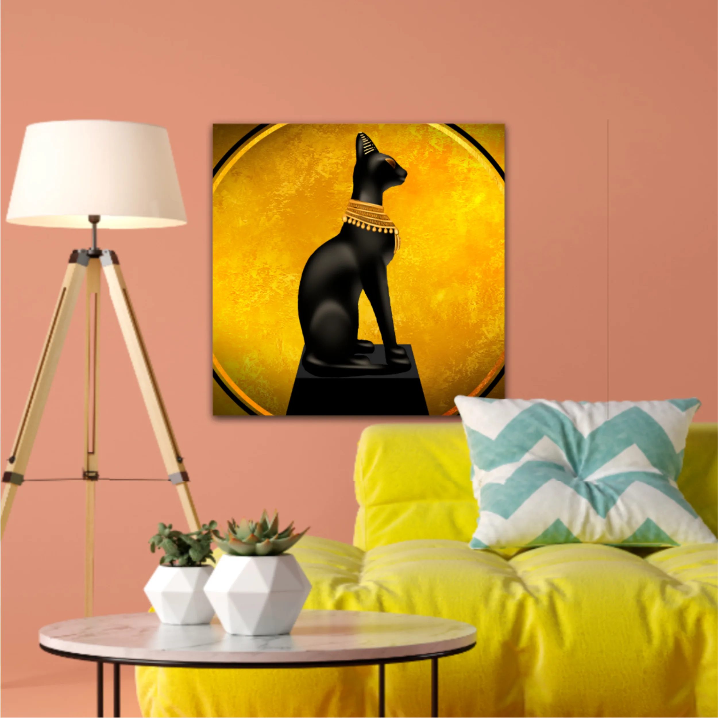 Egyptian asbstract background, goddess of Egypt Bastet, abstract golden background