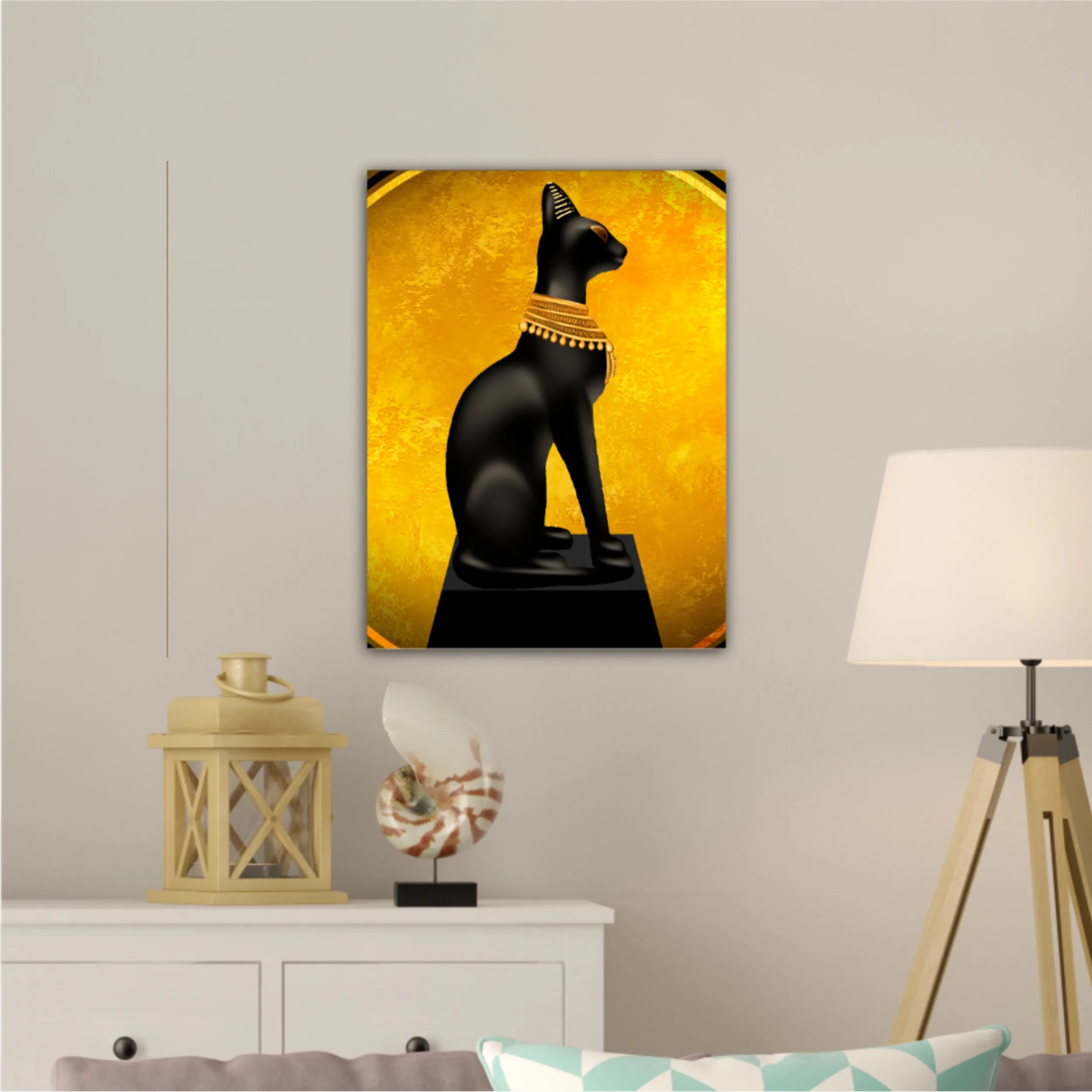 Egyptian asbstract background, goddess of Egypt Bastet, abstract golden background