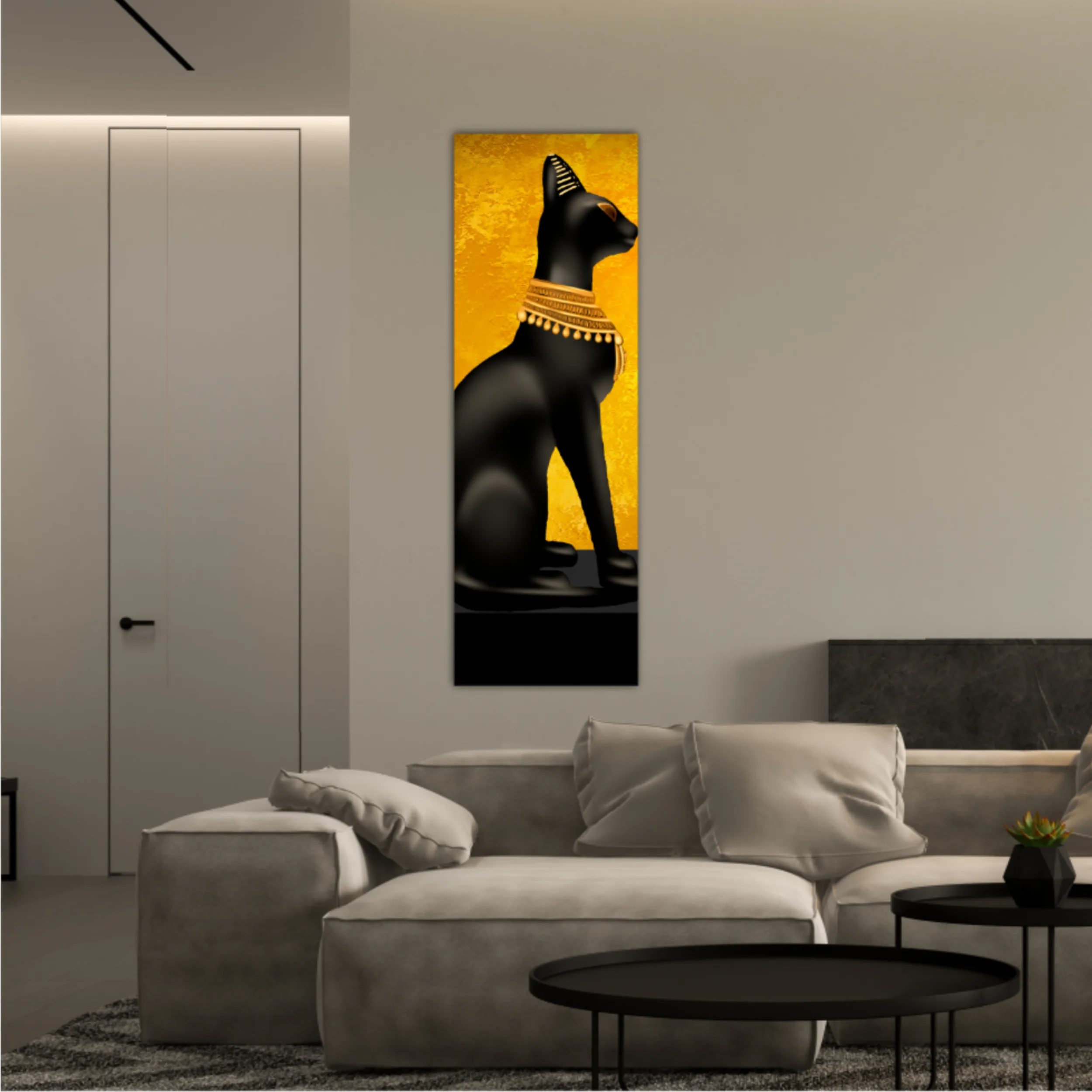 Egyptian asbstract background, goddess of Egypt Bastet, abstract golden background