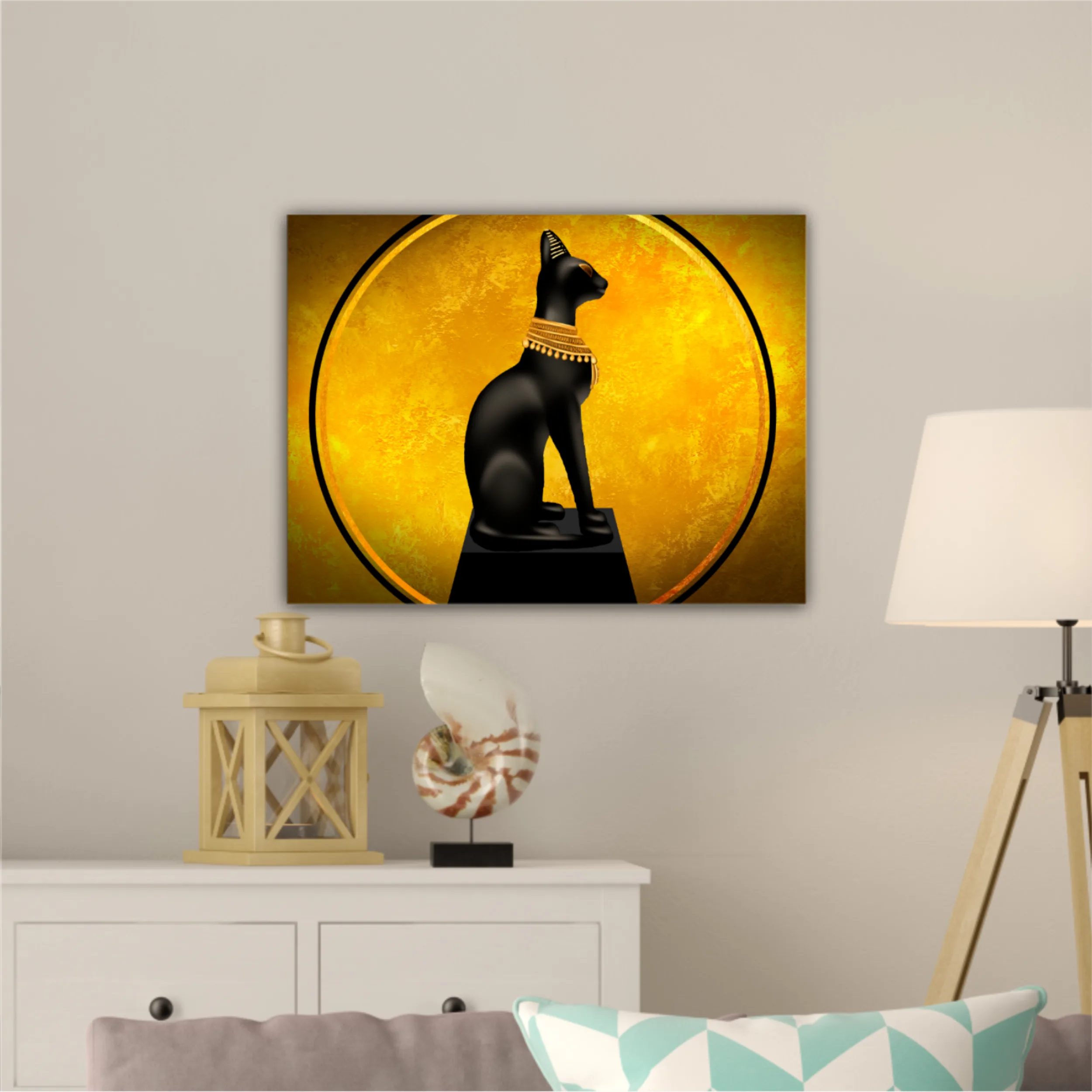 Egyptian asbstract background, goddess of Egypt Bastet, abstract golden background