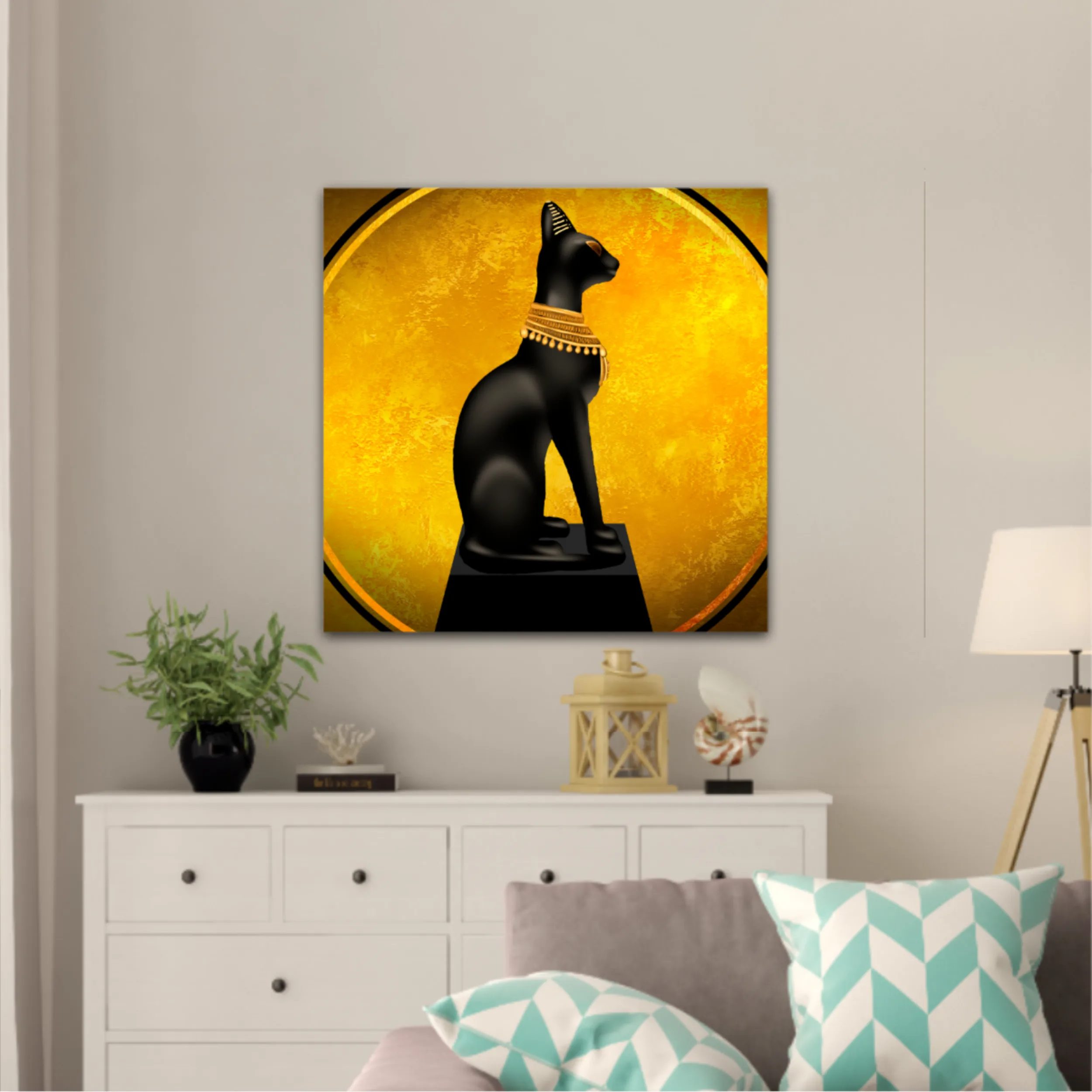 Egyptian asbstract background, goddess of Egypt Bastet, abstract golden background