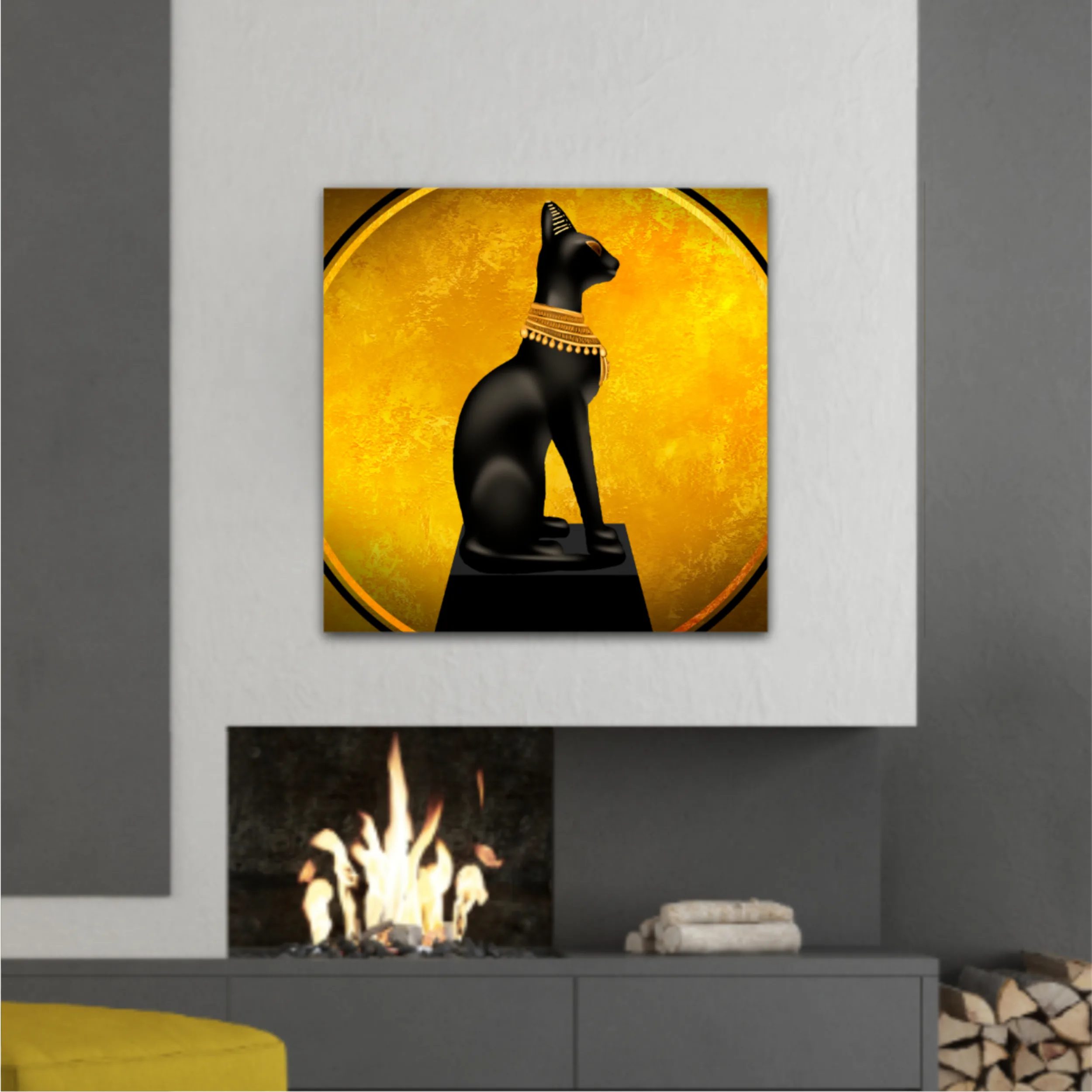 Egyptian asbstract background, goddess of Egypt Bastet, abstract golden background